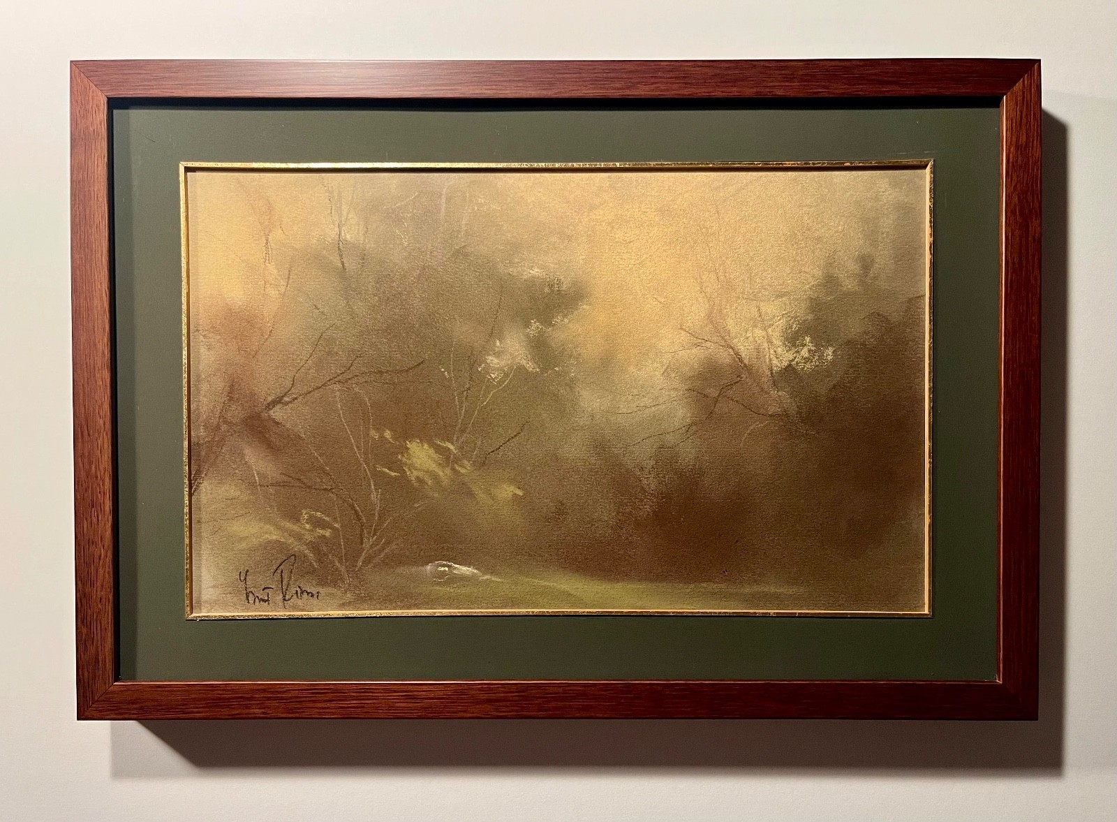 Vintage Original Pastel Landscape Painting Signed & Framed with Museum Glass
