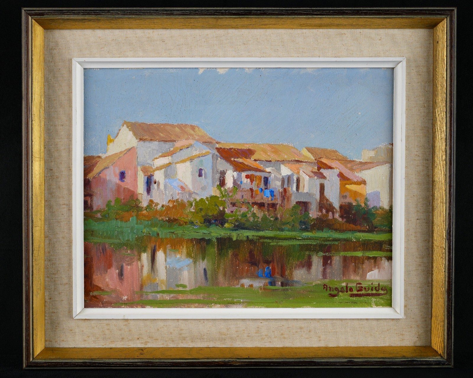 Vintage Original Impressionist Landscape Oil on Board By Angelo Guido Villa