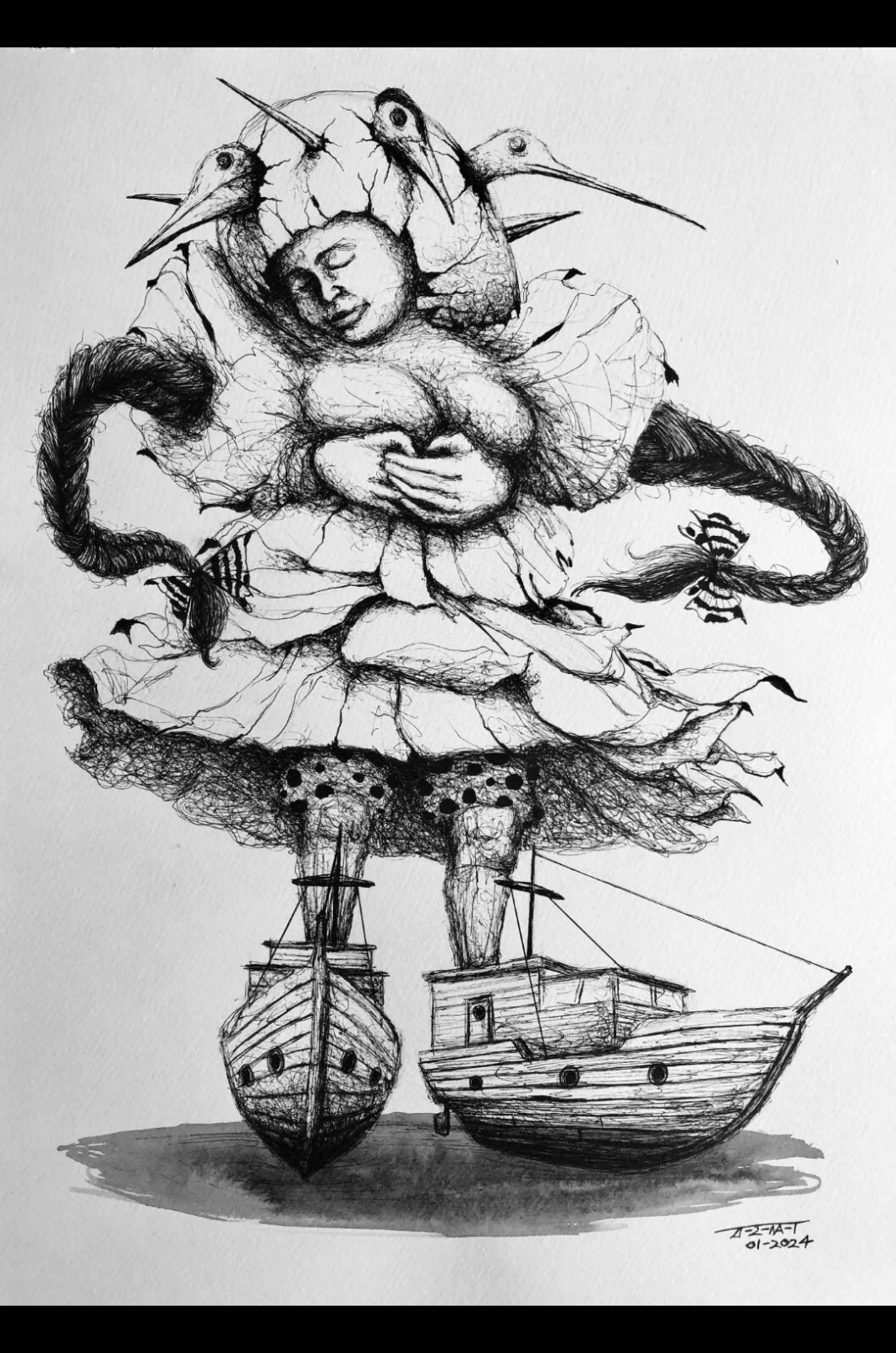 Ink On Cardboard Alain Donate 12×16 In.cuban Art