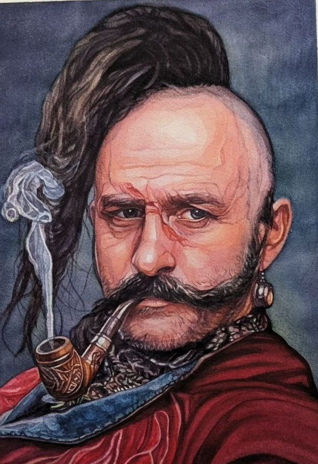 Kozak Warrior Portrait Military History Painting Cossack Ukraine Watercolor Art