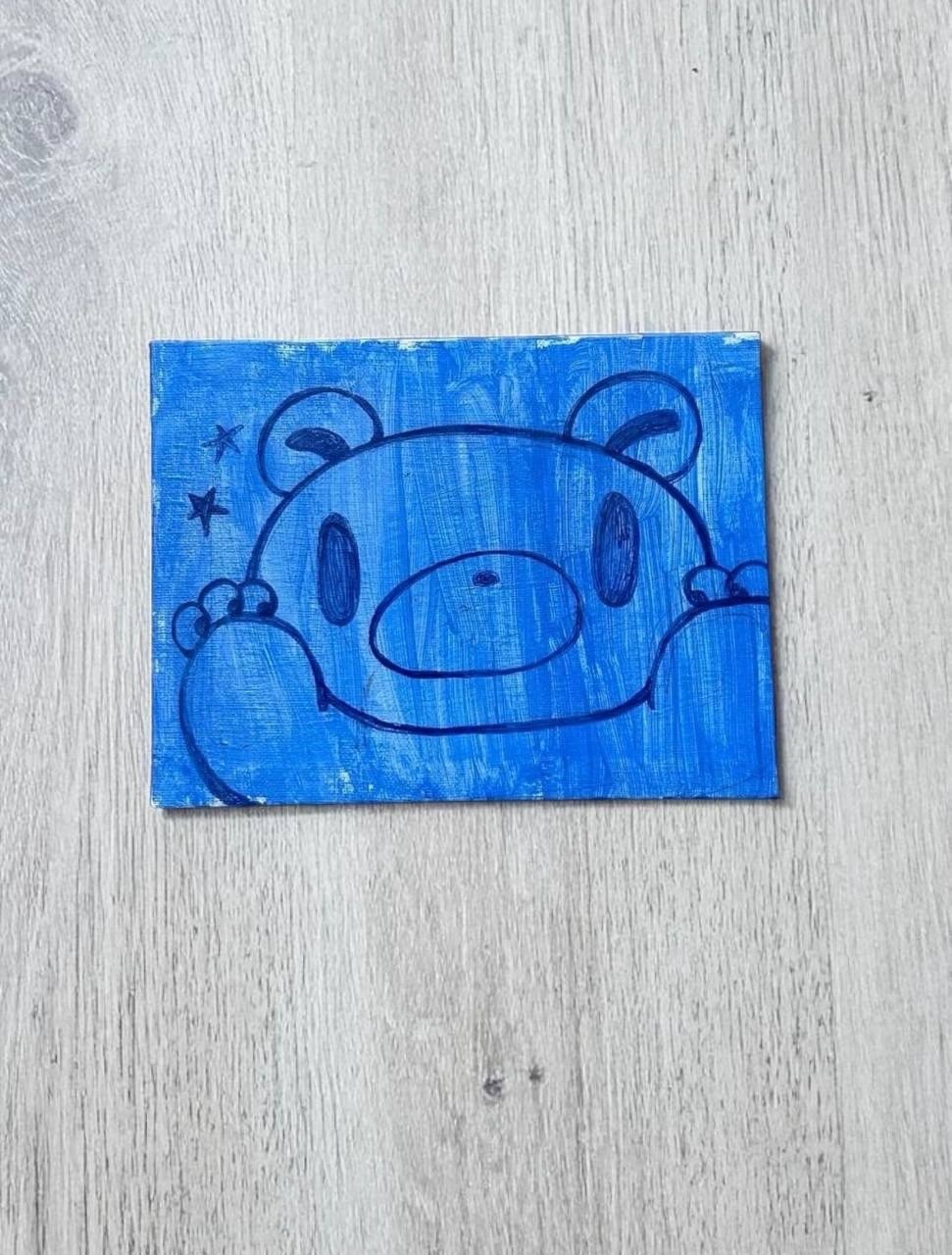 Hand-painted Blue Bear Canvas Art