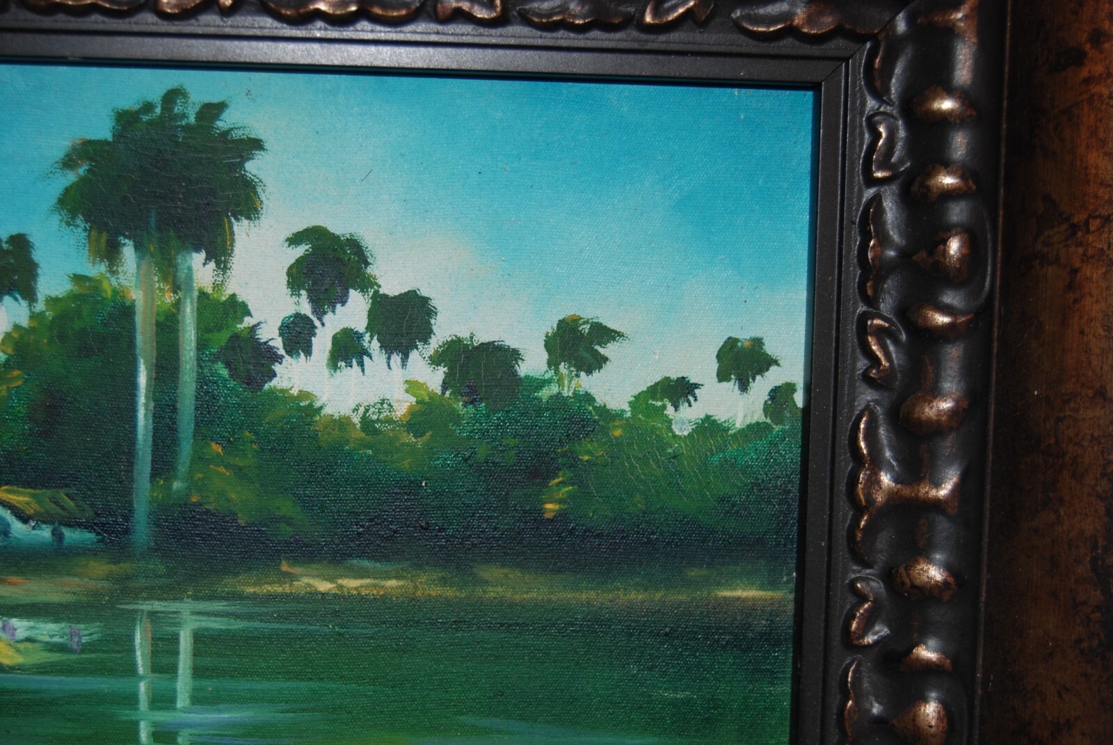 FRAMED SIGNED OIL PALMS AND HUT (BOHIO) A CUBAN COUNTRY SCENE ARTIST: CASTRILLON