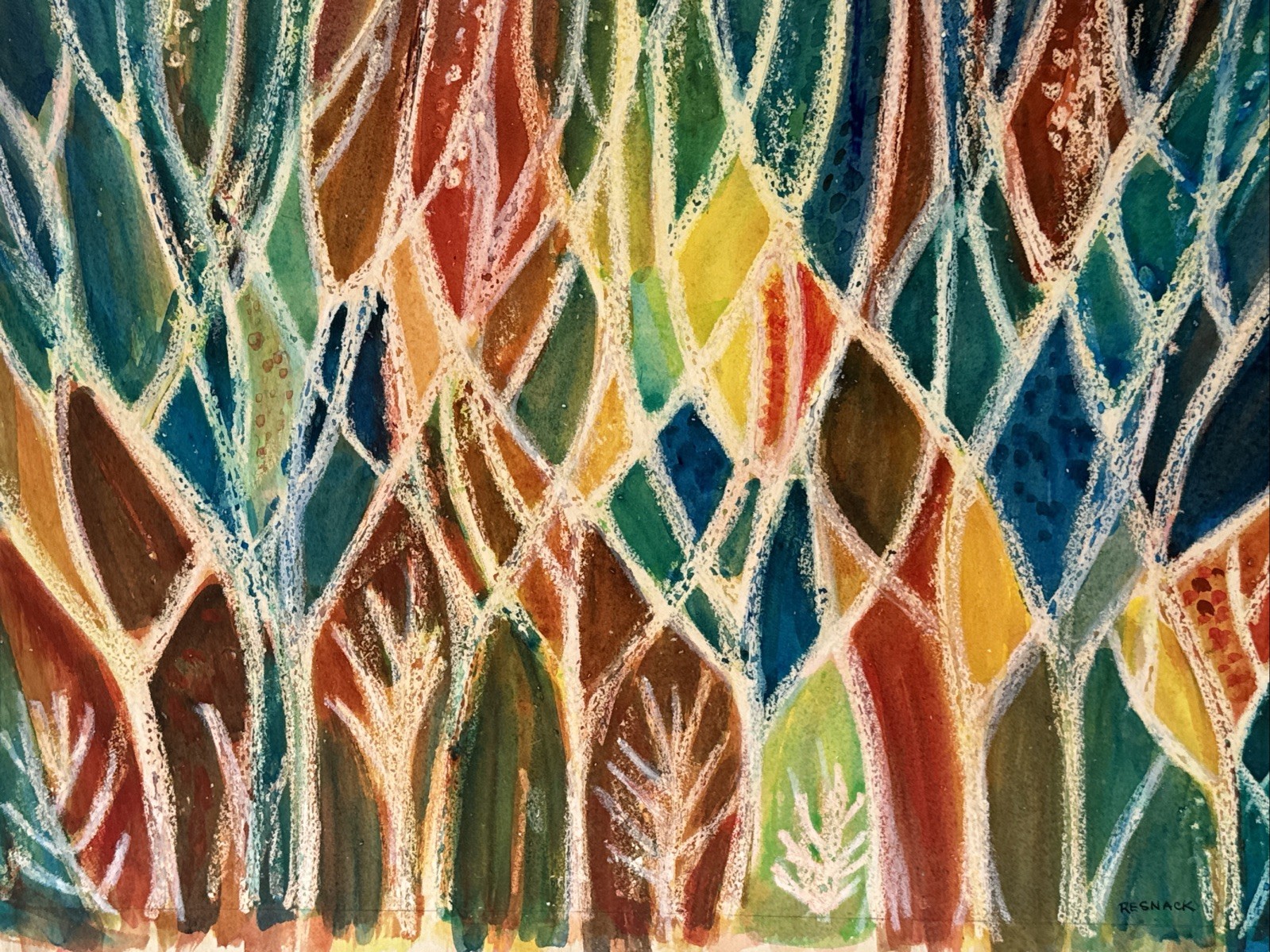 Mid Century Abstract Painting Nature Tree Patterns Modernism Cubist Cubism 1960