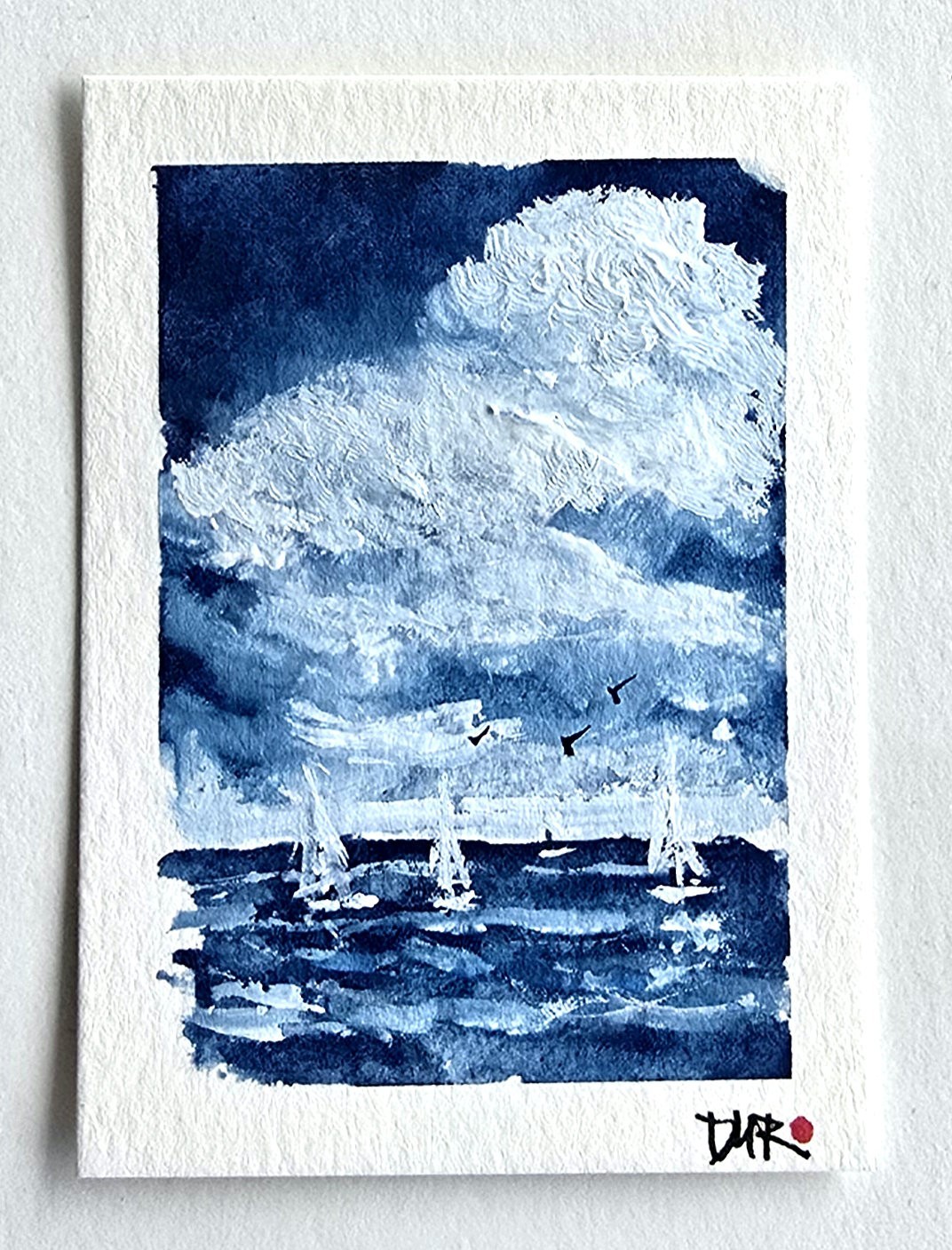 Original ACEO Seascape Sky Sailboats Nautical Dulce Maria Rico»THE REGATTA»