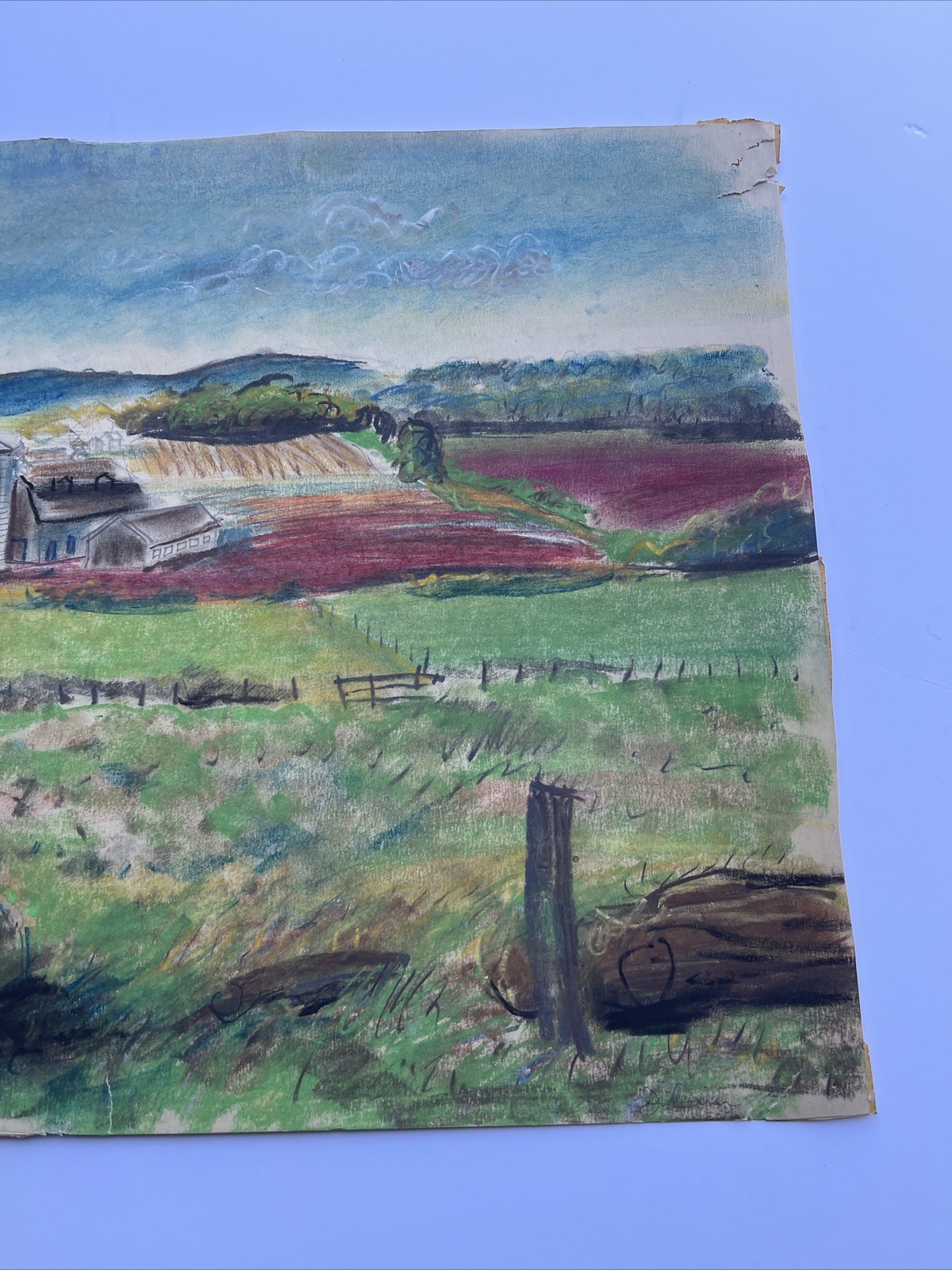 MID CENTURY DRAWING FAMOUS JO CAIN American Antique Wpa REGIONALISM Landscape