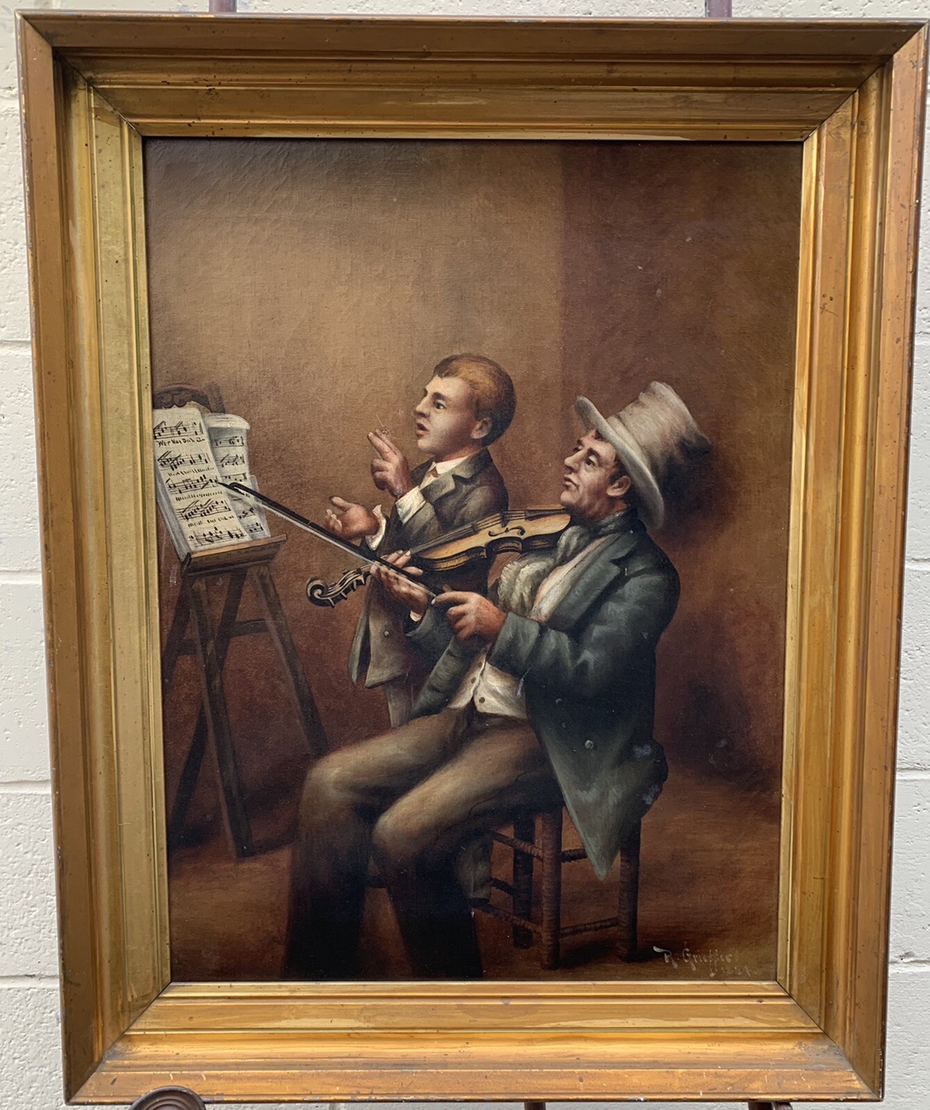 R . GREISSER 1884 DATED GERMAN ARTIST OIL ON CANVAS » MUSIC LESSON » PAINTING
