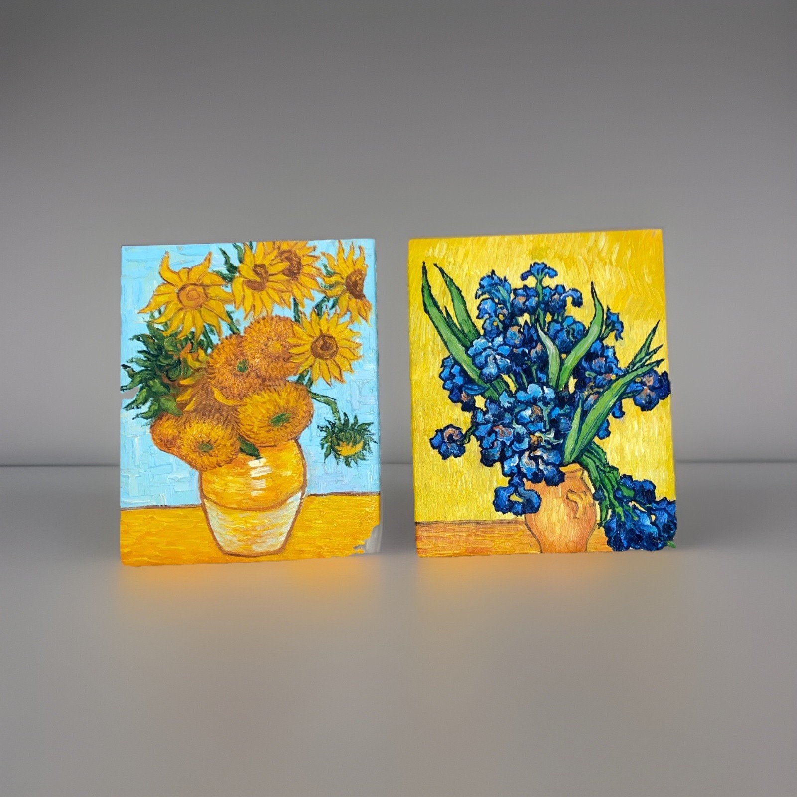 VINCENT VAN GOGH Style ORIGINAL SUNFLOWER IRIS CANVAS PAINTINGS Lot Of 2
