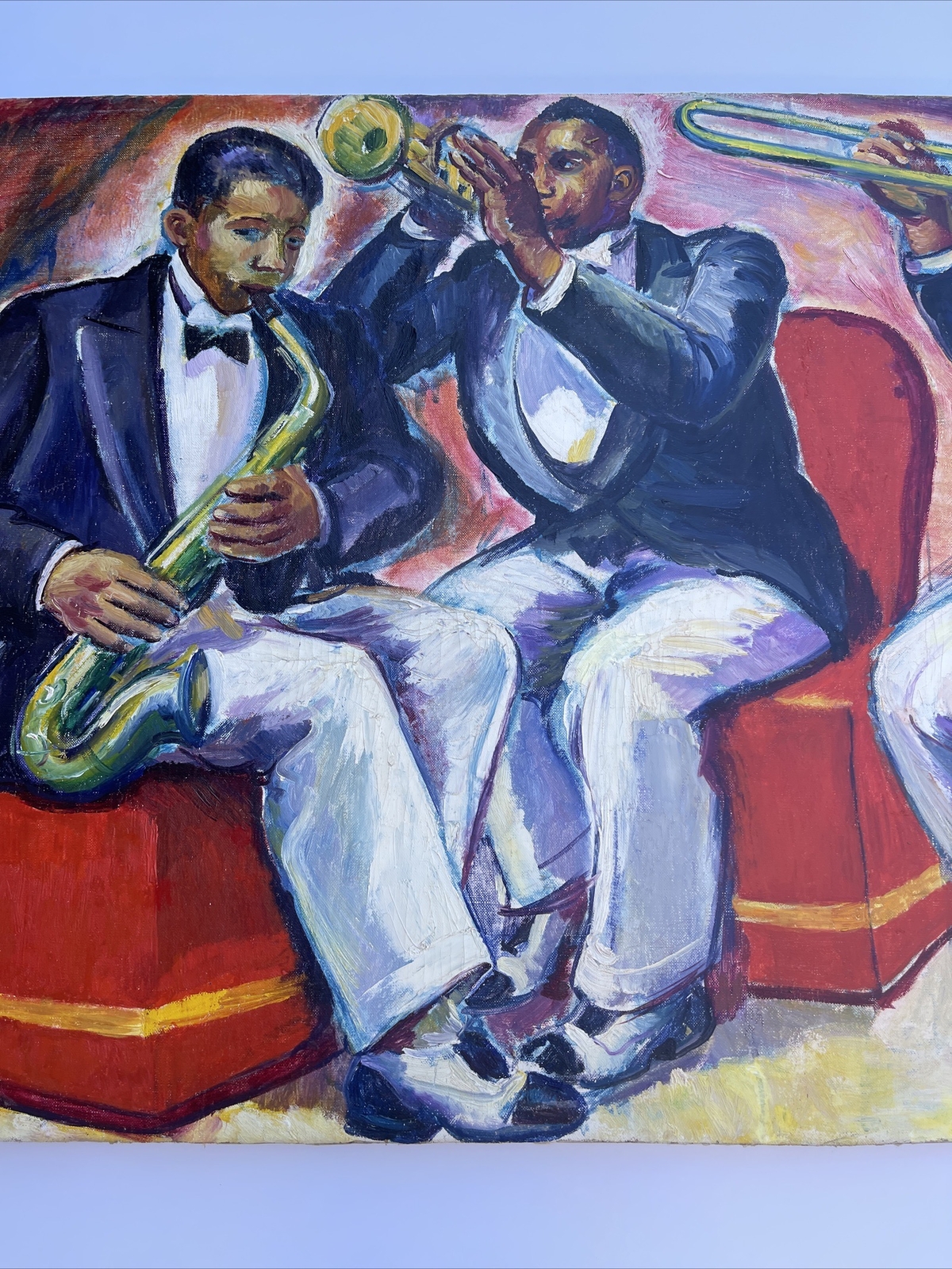 Jo Cain PAINTING ANTIQUE WPA Black Americana Large Mural Study Jazz Portrait Oil