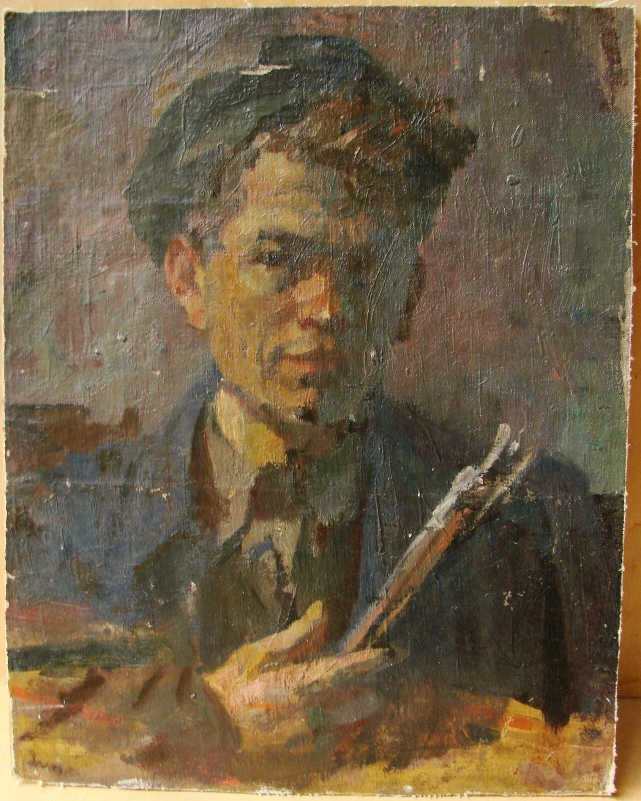 Ukrainian Soviet USSR Oil Painting impressionism male self-portrait young artist