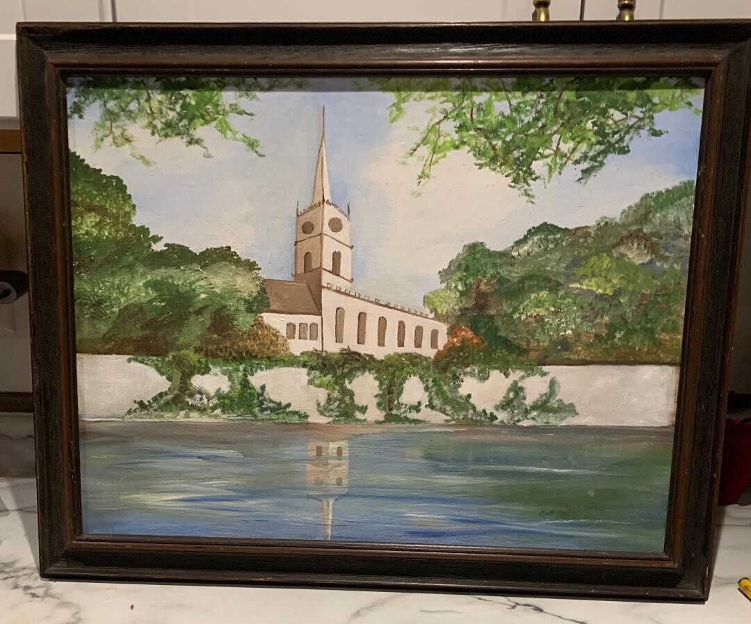 Vintage Signed Oil Painting on Board Landscape , Framed 27 1/2″ x 21 1/2″