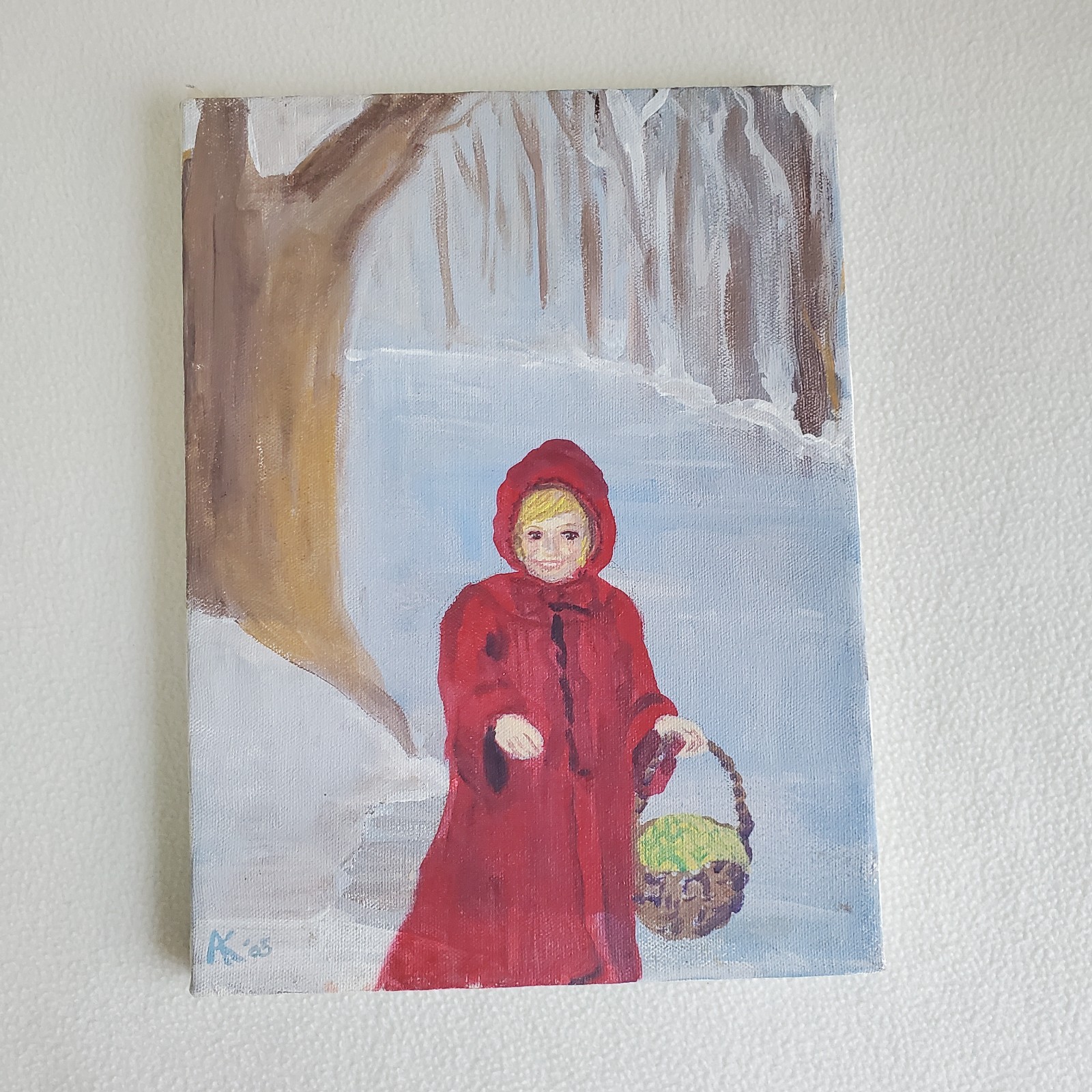 Little Red Riding Hood /Girl One of a Kind OOAK Art Painting on Canvas signed AK
