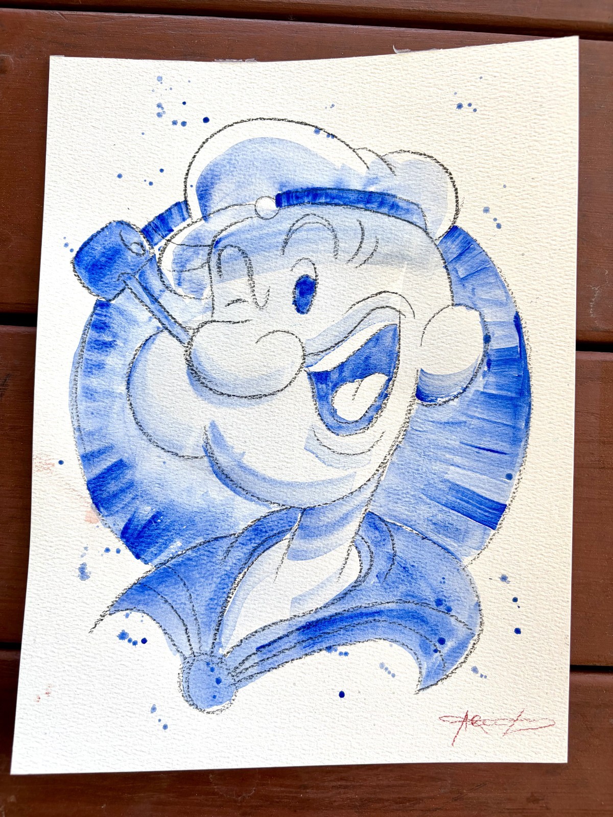 Original Popeye Blue Painting By Alannah Dyer- Acrylic 9×12 in. Sailor TV Show