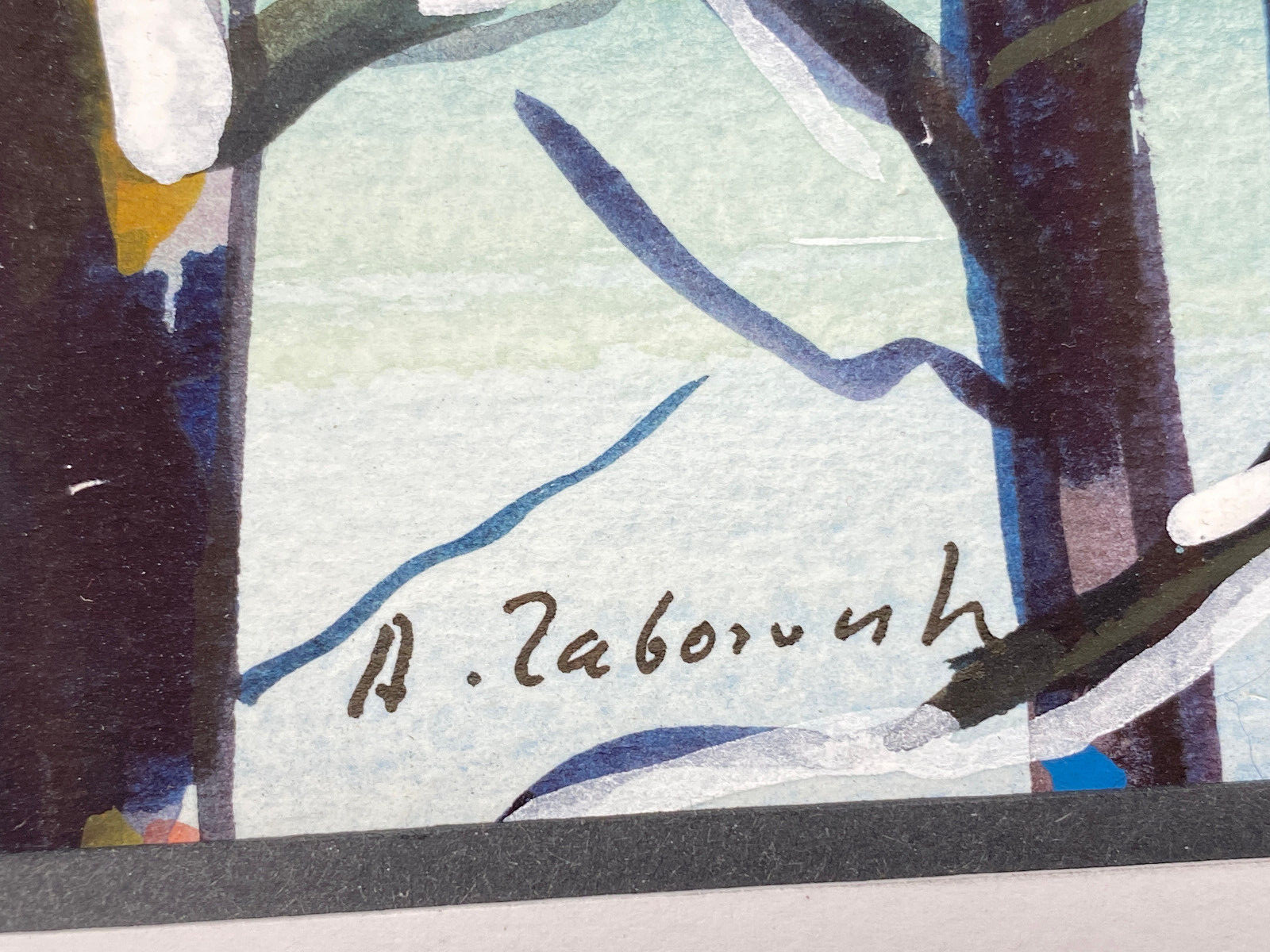 ANTONI ZABOROWSKI *1939 WATERCOLOUR DRAWING FOREST SNOW POLAND SIGNED 21×15 cm