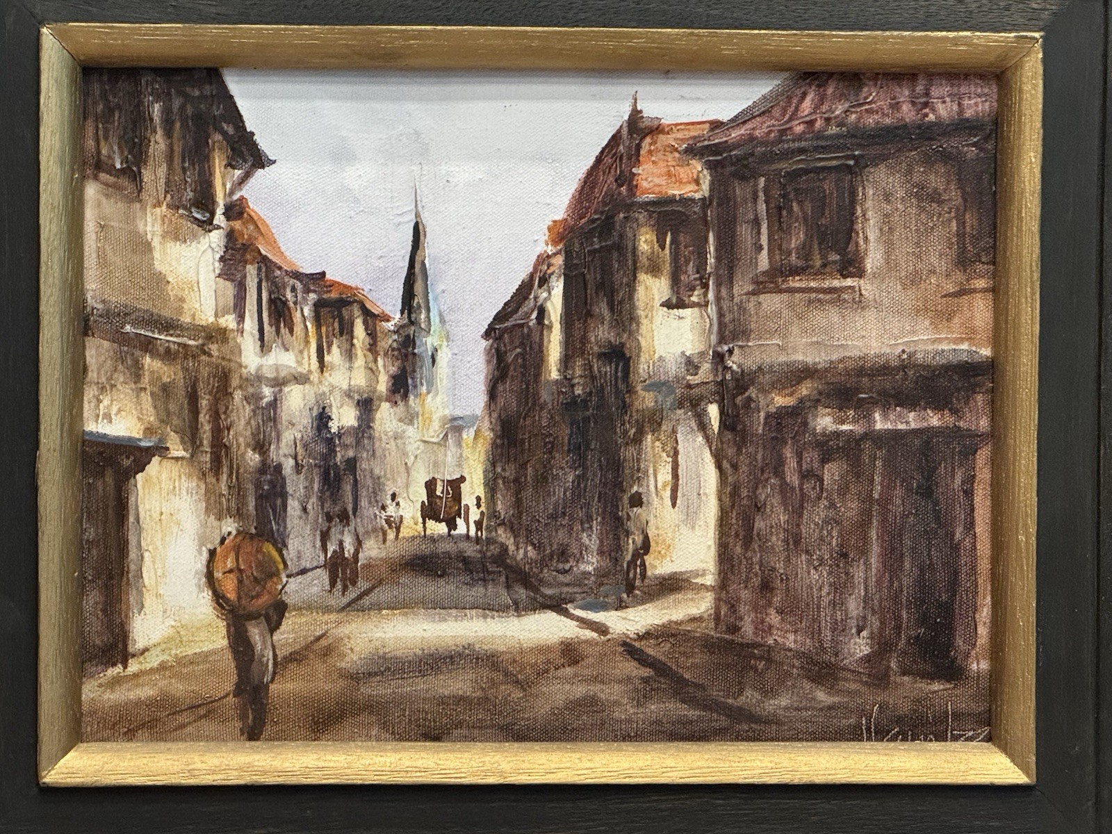 Vintage c1960s Latin American Cityscape Oil Painting signed Hawitz #1