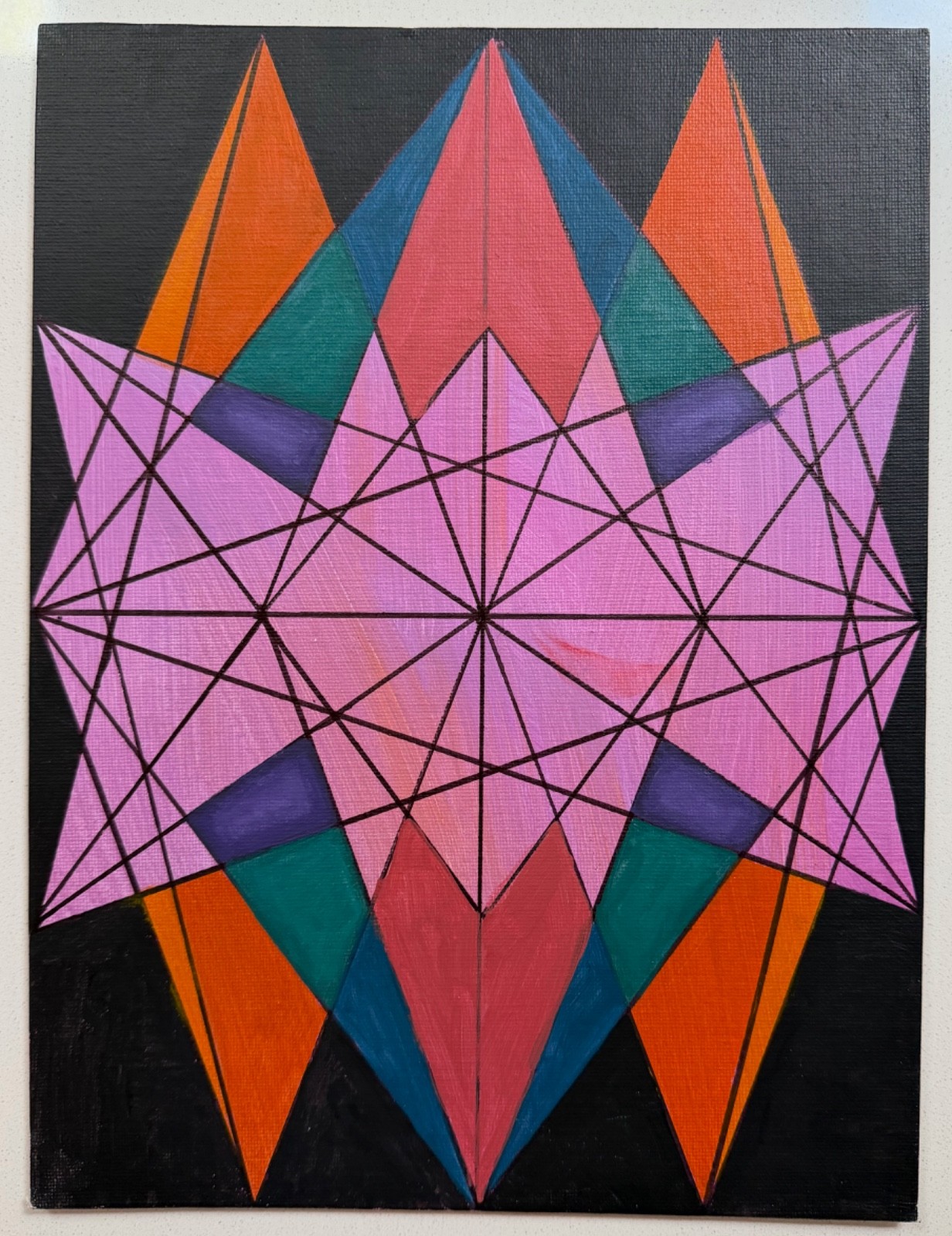 Contemporary Multi-Color Geometric Abstract Design Acrylic Painting Modern Art