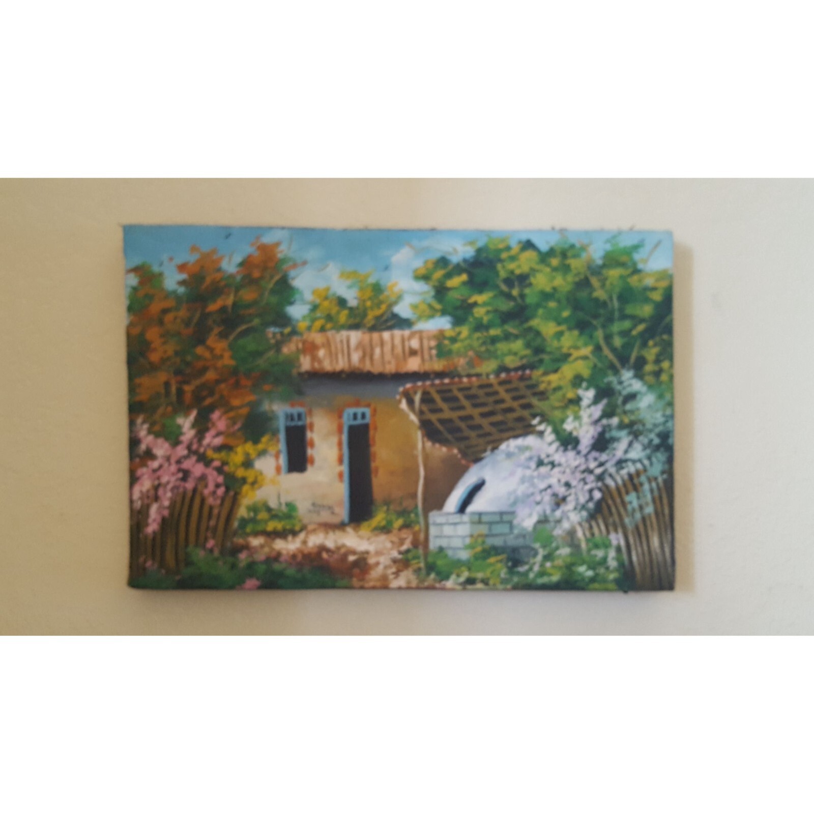 VTG MCM original signed art Idyllic Rustic Cottage Rural Ethnic Boho Eclectic.