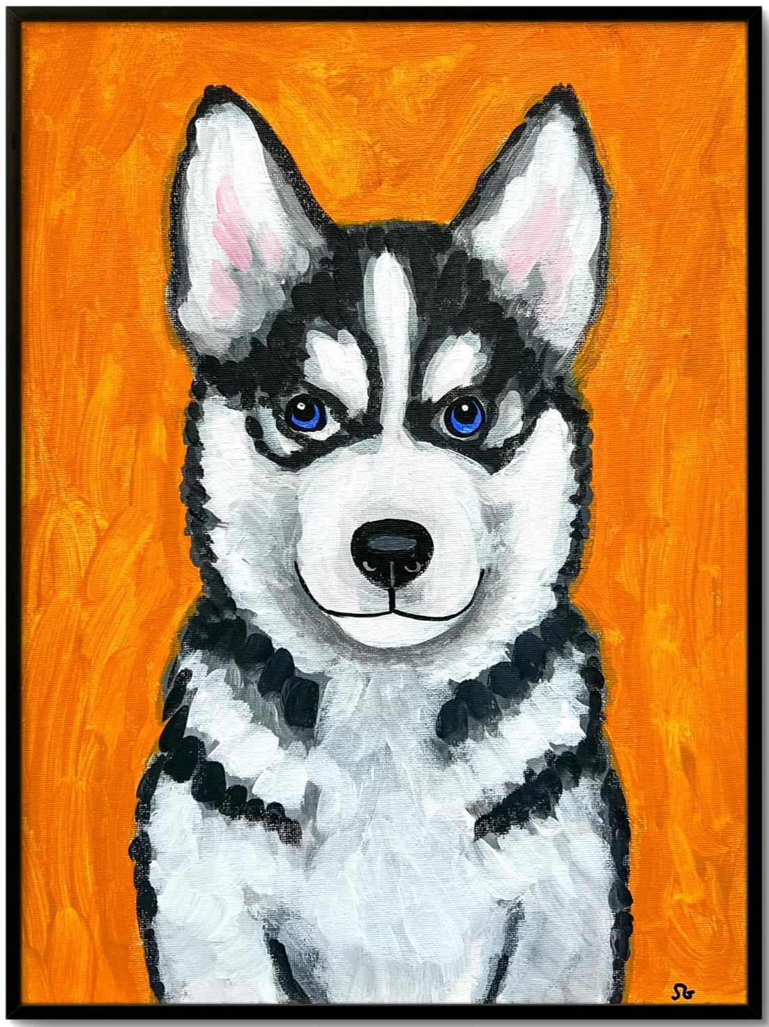 Husky Puppy Dog Original Acrylic Painting Pet Portrait Art 12×16 Sienna Gold
