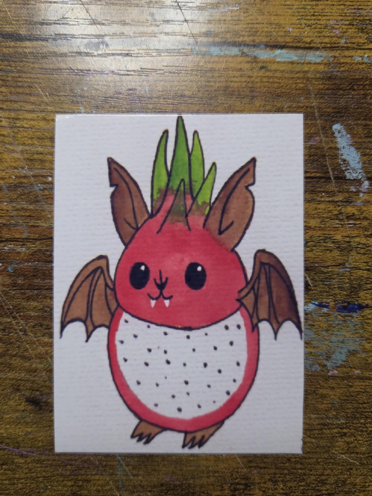 ACEO Art Print* Mini Watercolor «Dragon fruit Bat» By El_duderino_art