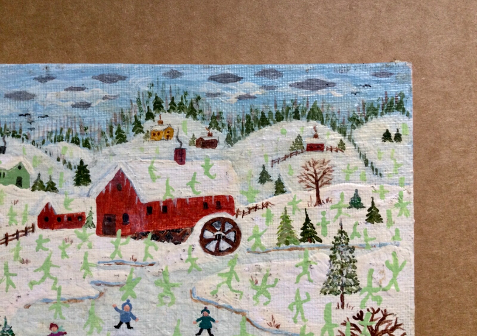 2 small primitive folk art paintings by Joanne Stalker & Dubrowski.