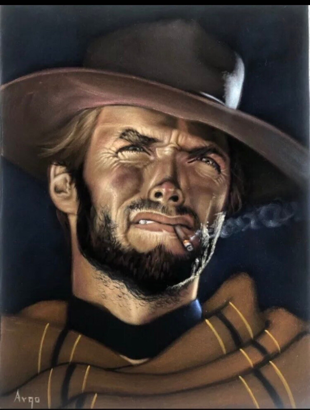 Clint Eastwood badass cowboy legend black velvet oil painting Wall Art