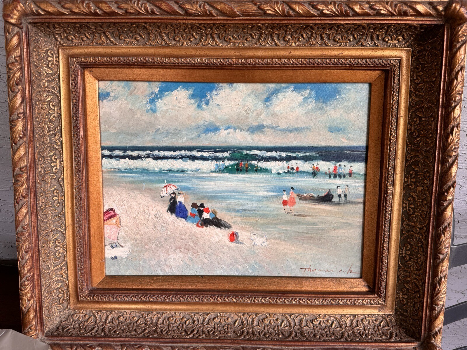 antique Thomas Cole (English-American, 1801-1848) framed colored etching