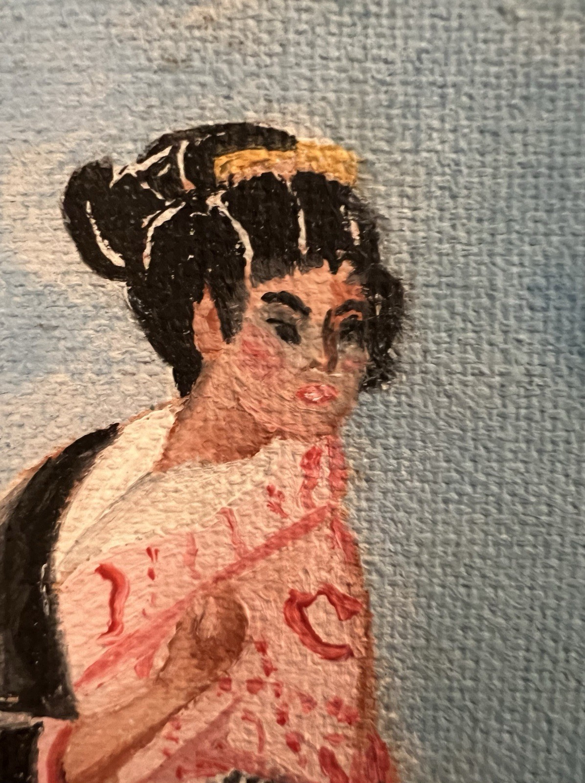 VTG GEISHA GIRL MINIATURE OIL PAINTING Asian Japanese OOAK RARE Cottagecore