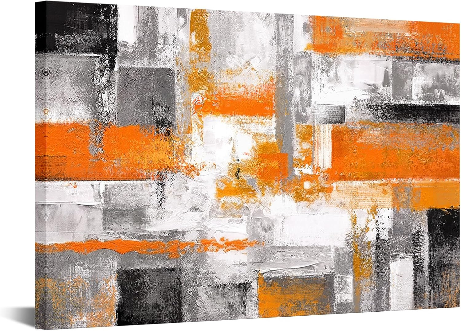 Orange Grey Geometric Canvas Art – Modern Abstract Wall Decor 24×36 Inch