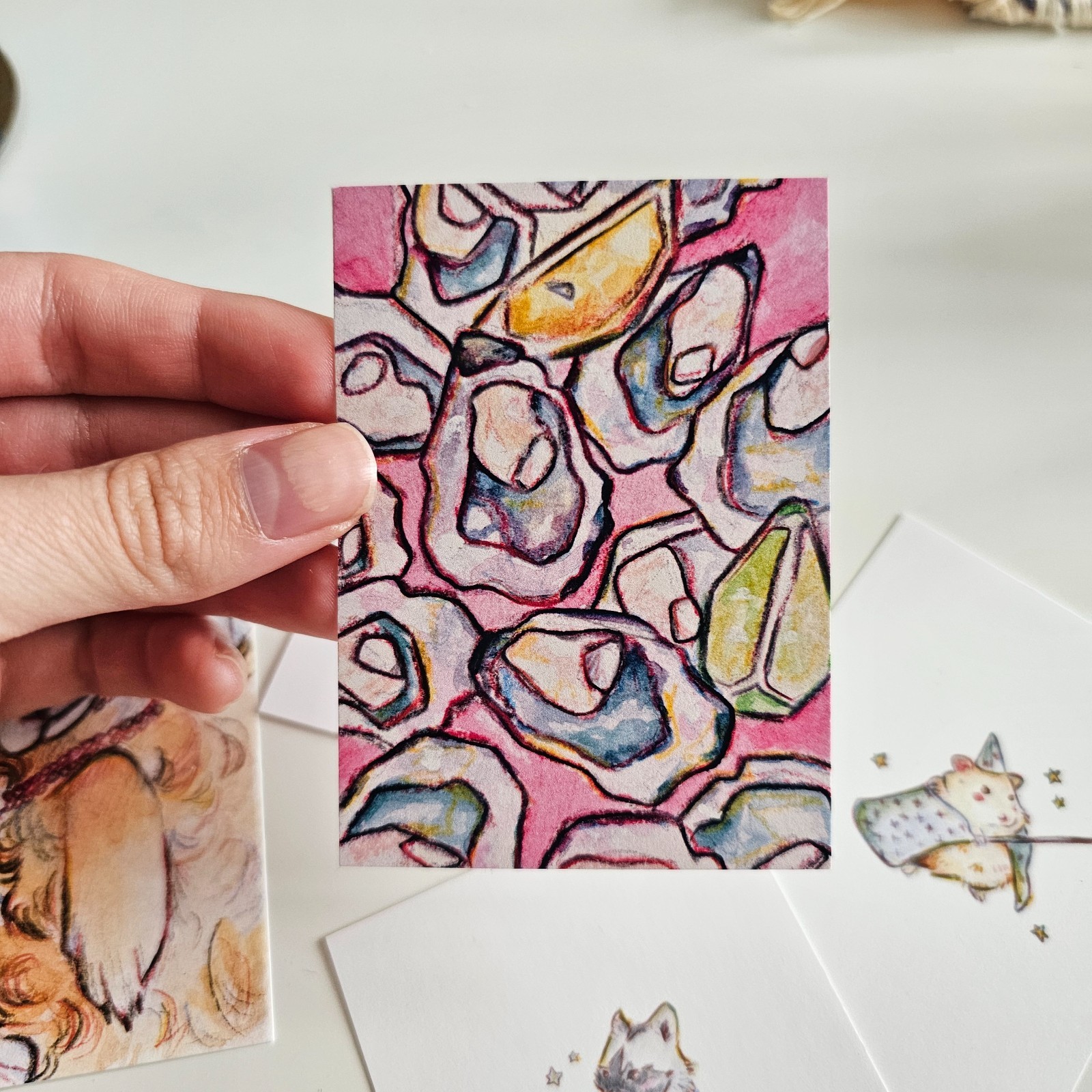 ACEO Print of Oysters Painting in Watercolors Original Art by Colorpaw
