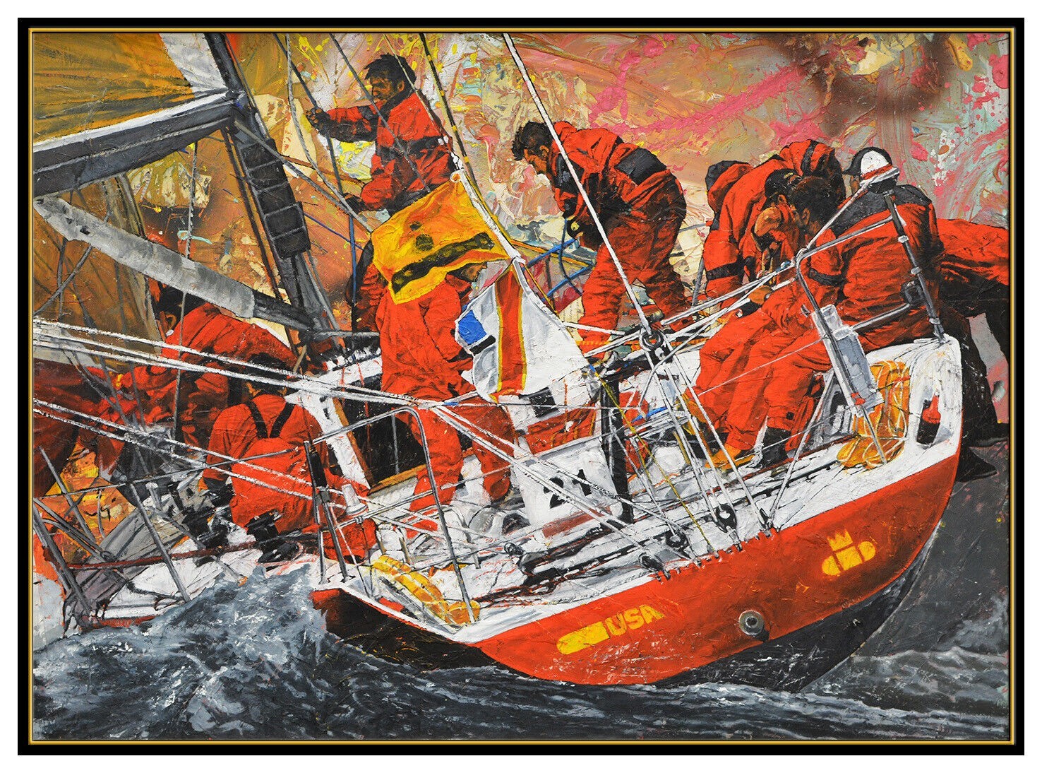 Stephen Holland Large Original Oil Painting Americas Cup Sailing Sports Signed