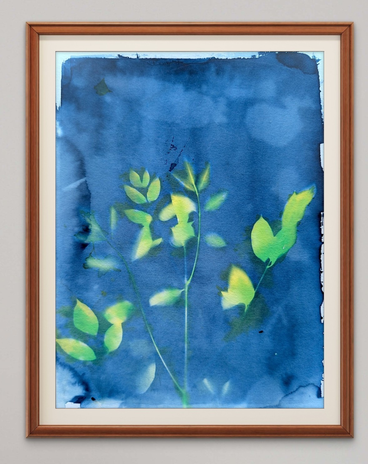 Original Art. Cyanotype and Watercolor on 9×12 Art Paper. ‘Spring Foliage’