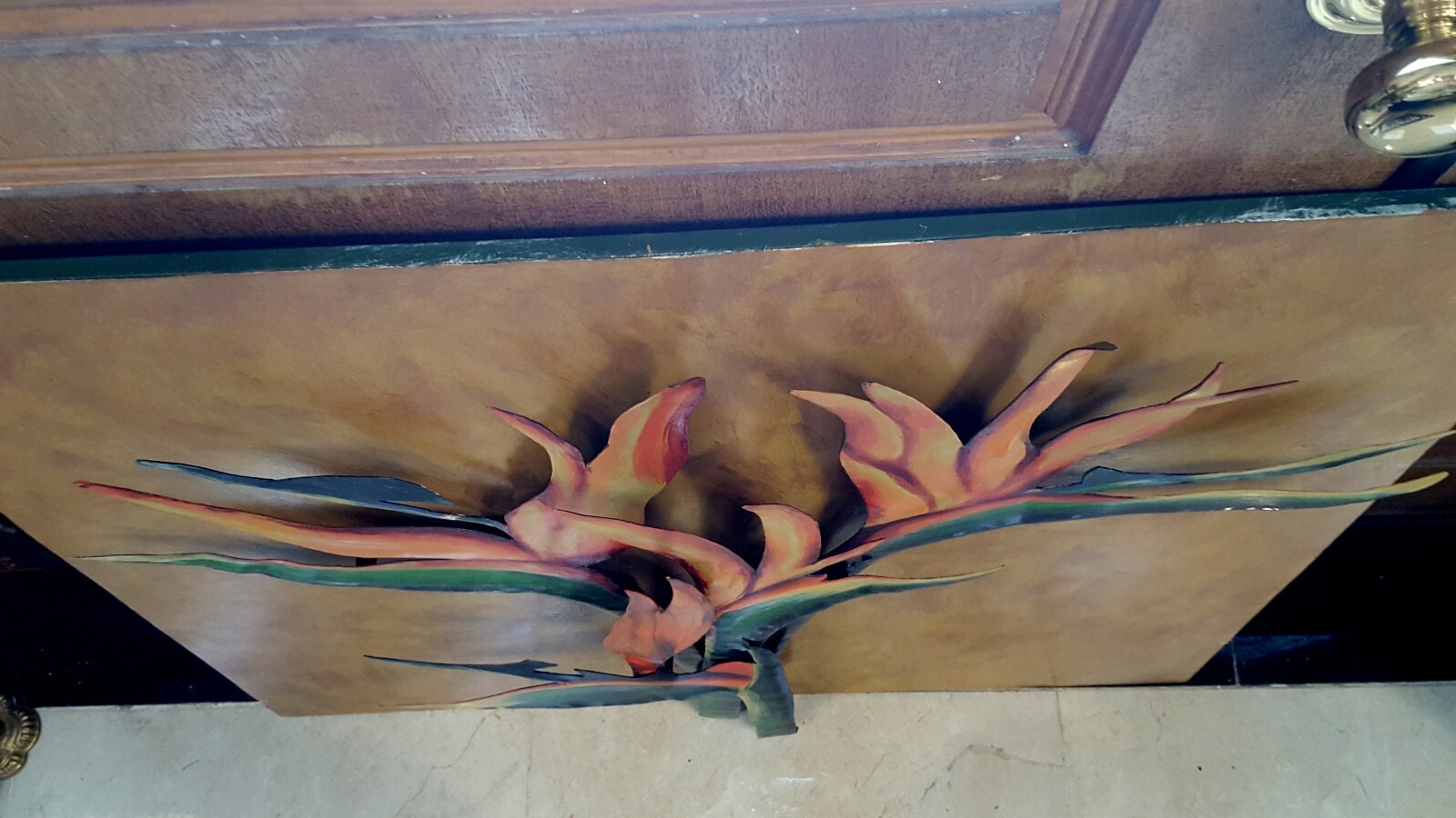 ORIG SIGNED ROMEY 3DIMENSIONAL Oil Painting METAL BIRD OF PARADISE Flowers PERU!