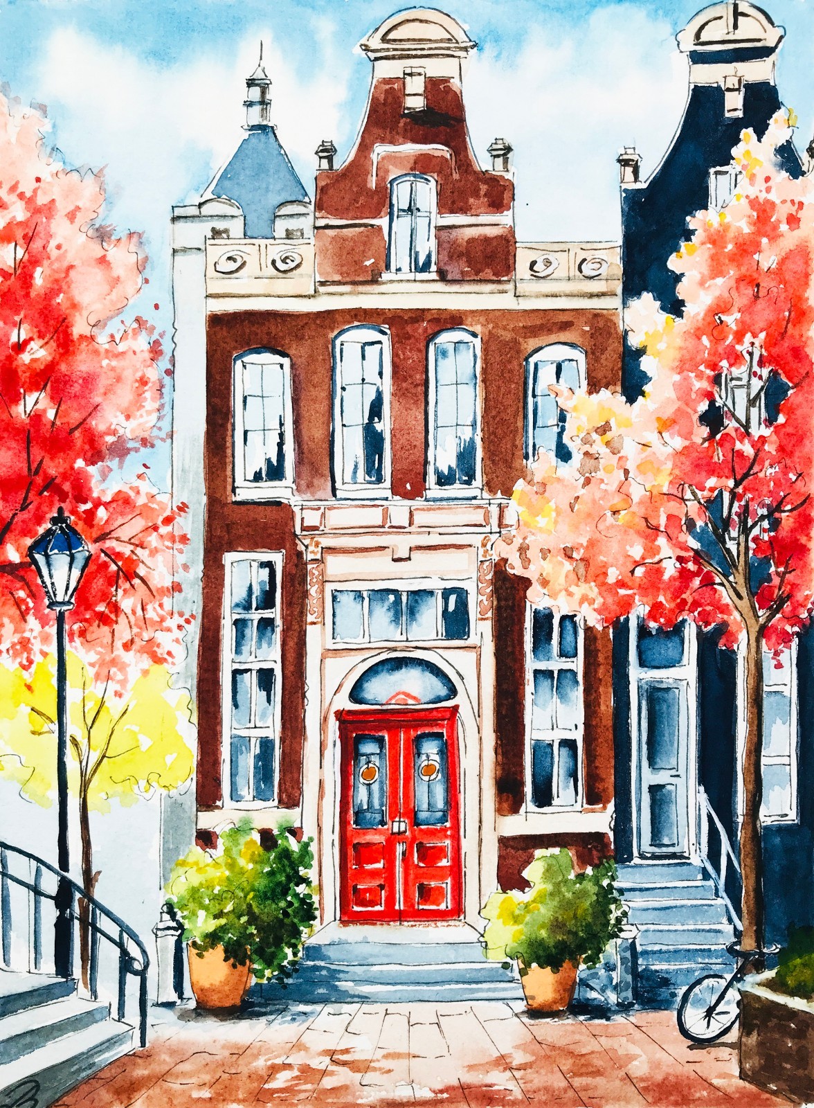 Original Art Amsterdam Painting Netherlands Cityscape Artwork 9×7″