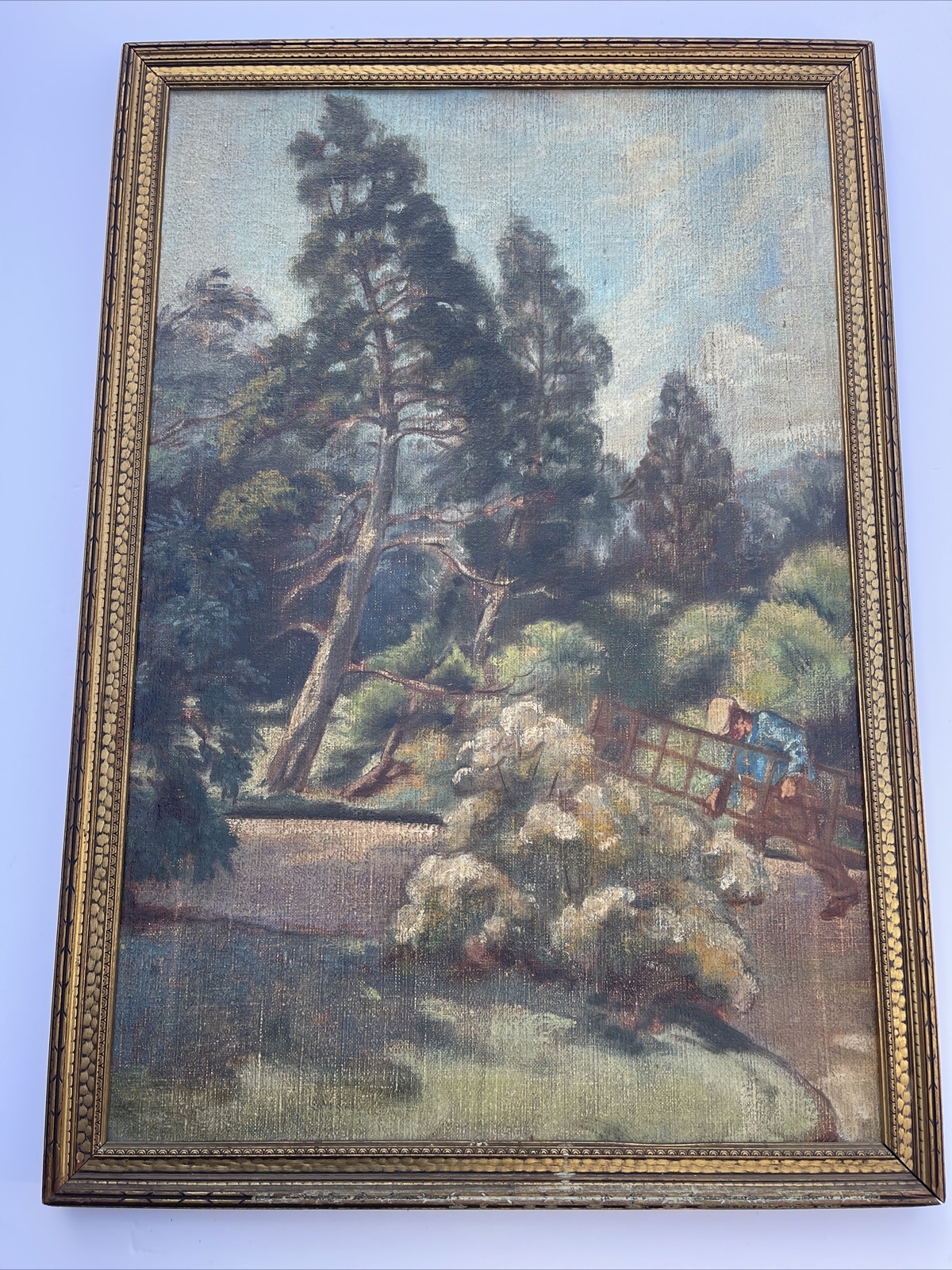 ANTIQUE LANDSCAPE PAINTING AMERICAN WORKER REGIONALISM PRE WPA ERA MYSTERY OIL