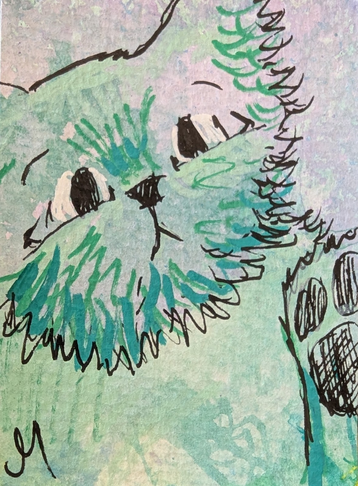 ACEO Cat Painting Original Kitten Landscape Contemporary Folk Art Josh Merritt