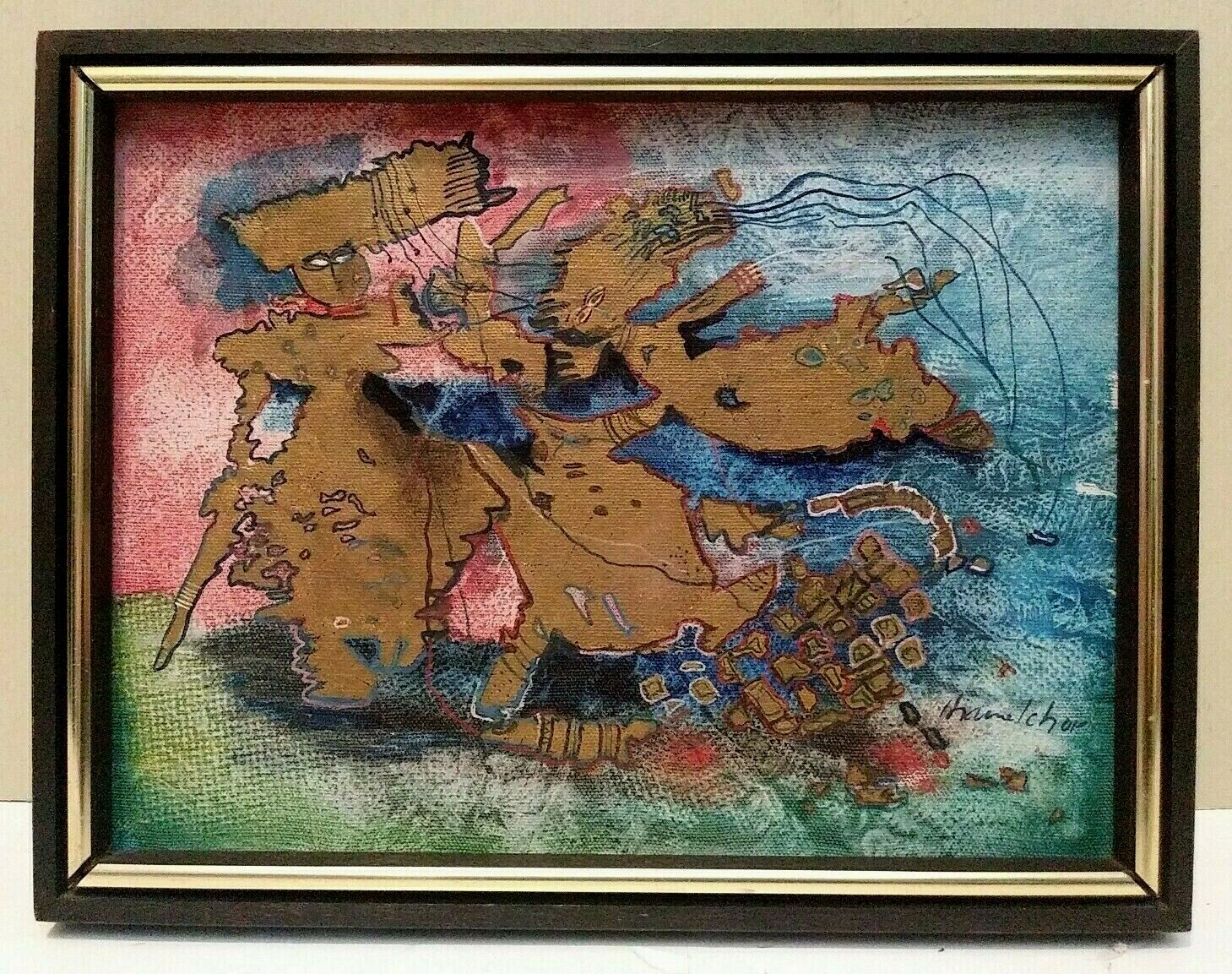 LISTED AMERICAN DIANA SCHOR Sd MODERN ABSTRACT FIGURES ORIG M/M on CANVAS FRAMED