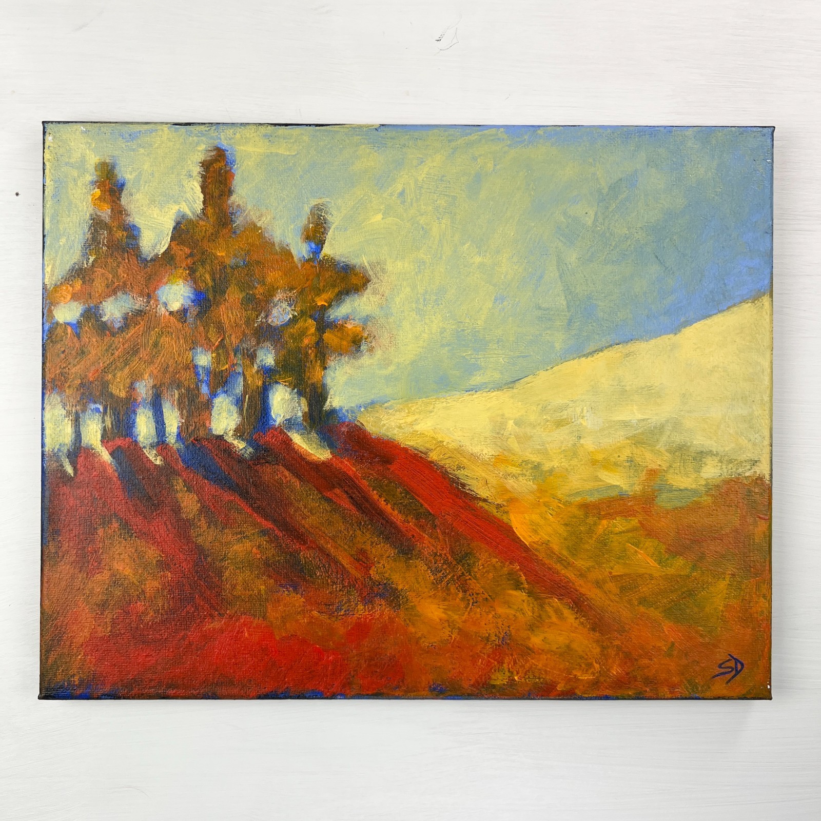 Abstract Landscape Painting Orange Red Blue 11×14 | Expressionist Canvas Art
