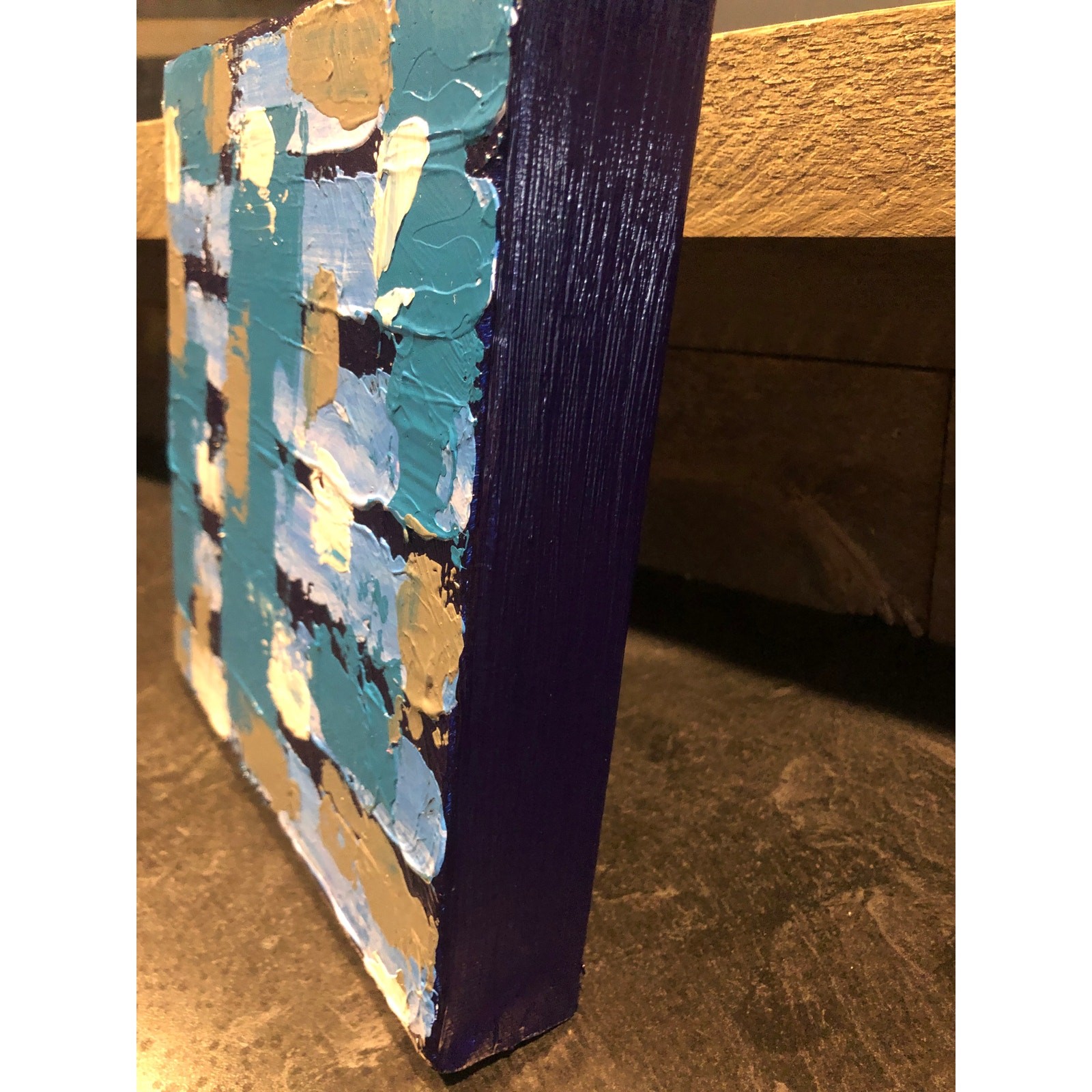 Hand-Painted Acrylic Canvas Abstract Blue Gray 7.5x8x1.5 Modern Artwork Art