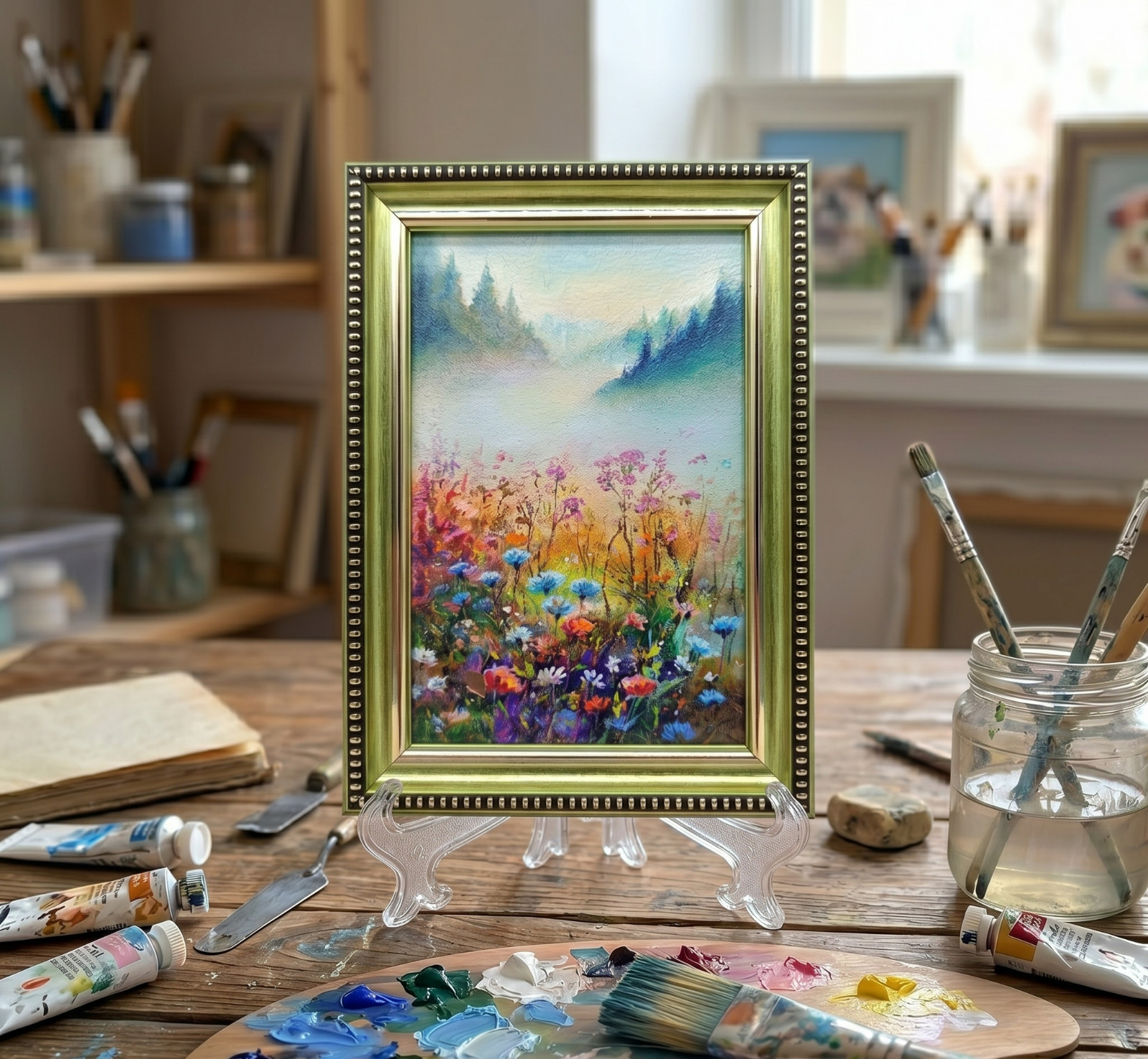Meadow Flowers Original Oil Painting 4×6 Framed Signed Wildflower Landscape Art