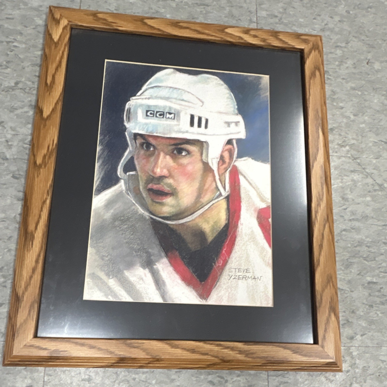 Steve Yzerman Framed Pastel Painting Signed by Artist Kay Hockey Player
