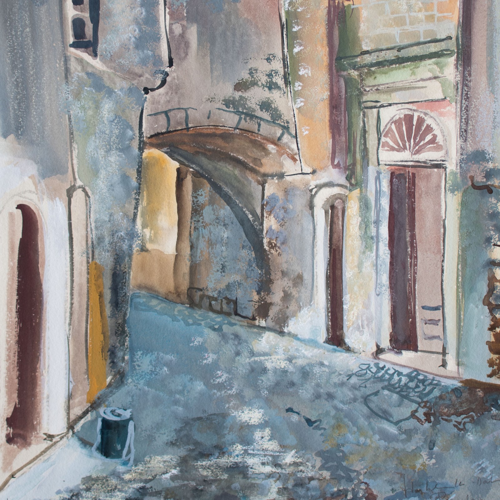 Rhodes Schulte-Dahling Gerhard City View Watercolor Postwar Original Signed