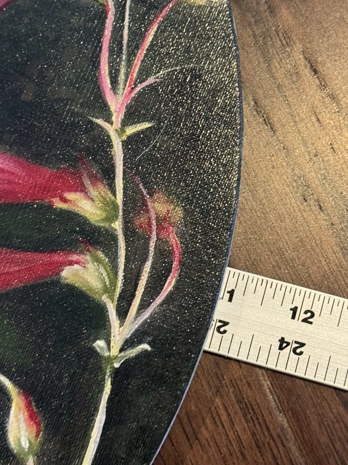 Oval Hummingbird Hovering Over Pink Flowers Painting, Signed, 11”x14”