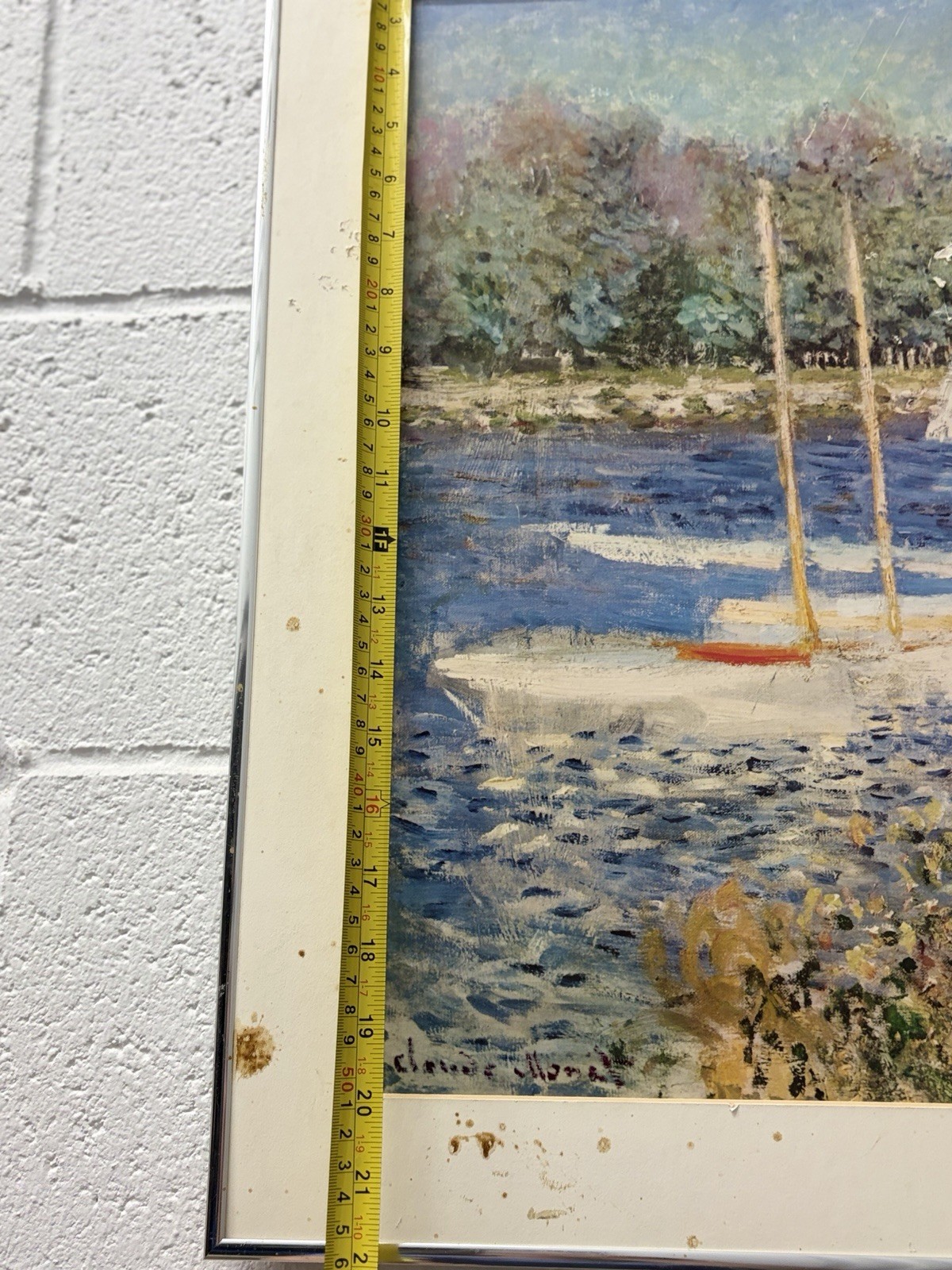 Claude Monet Framed Signed Impressionist Seascape Sailboats Canvas Painting