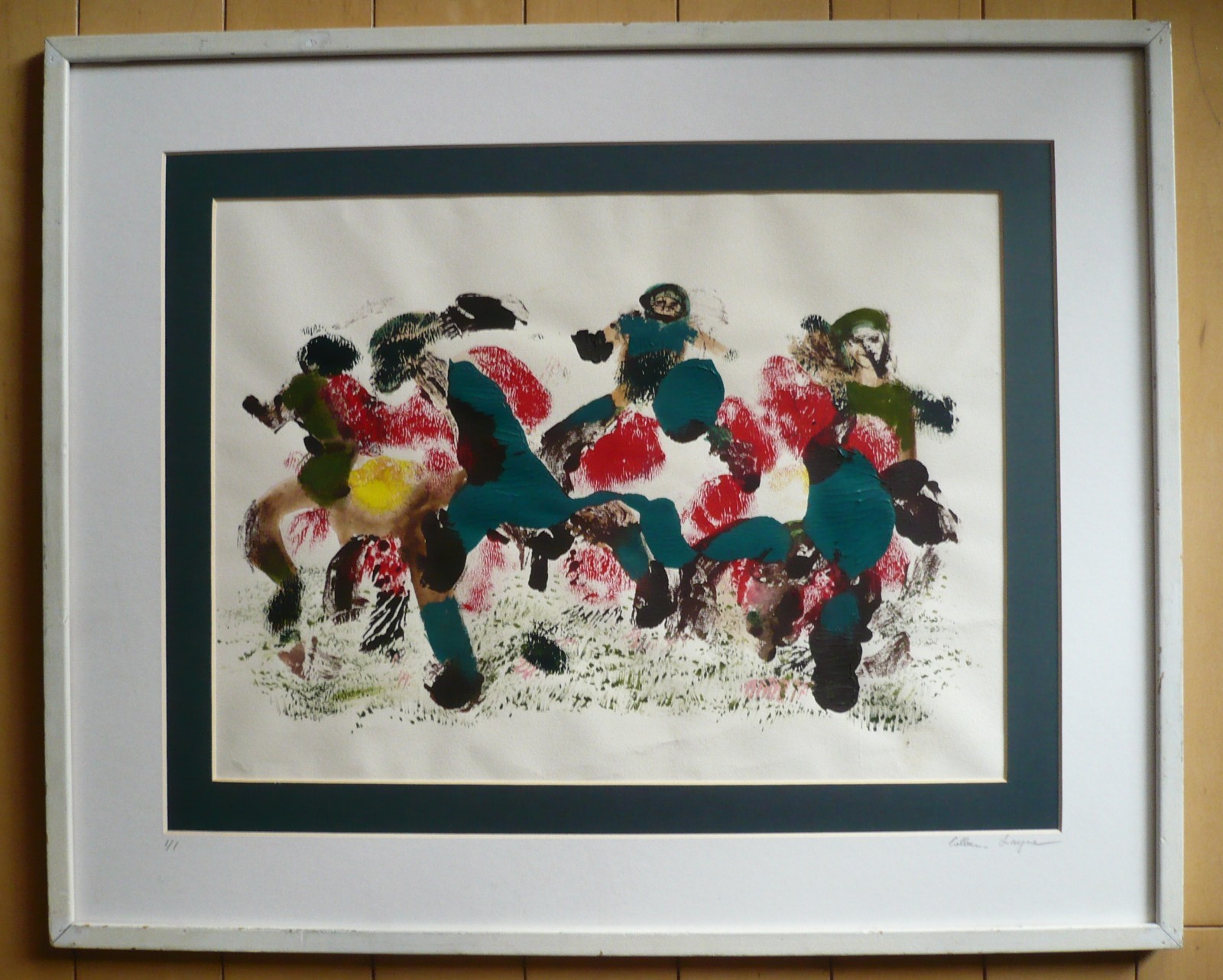 COLLEEN LAYNE, VINTAGE PAINTING SPORTS FOOTBALL ABSTRACT ABSTRACTION SIGNED OIL