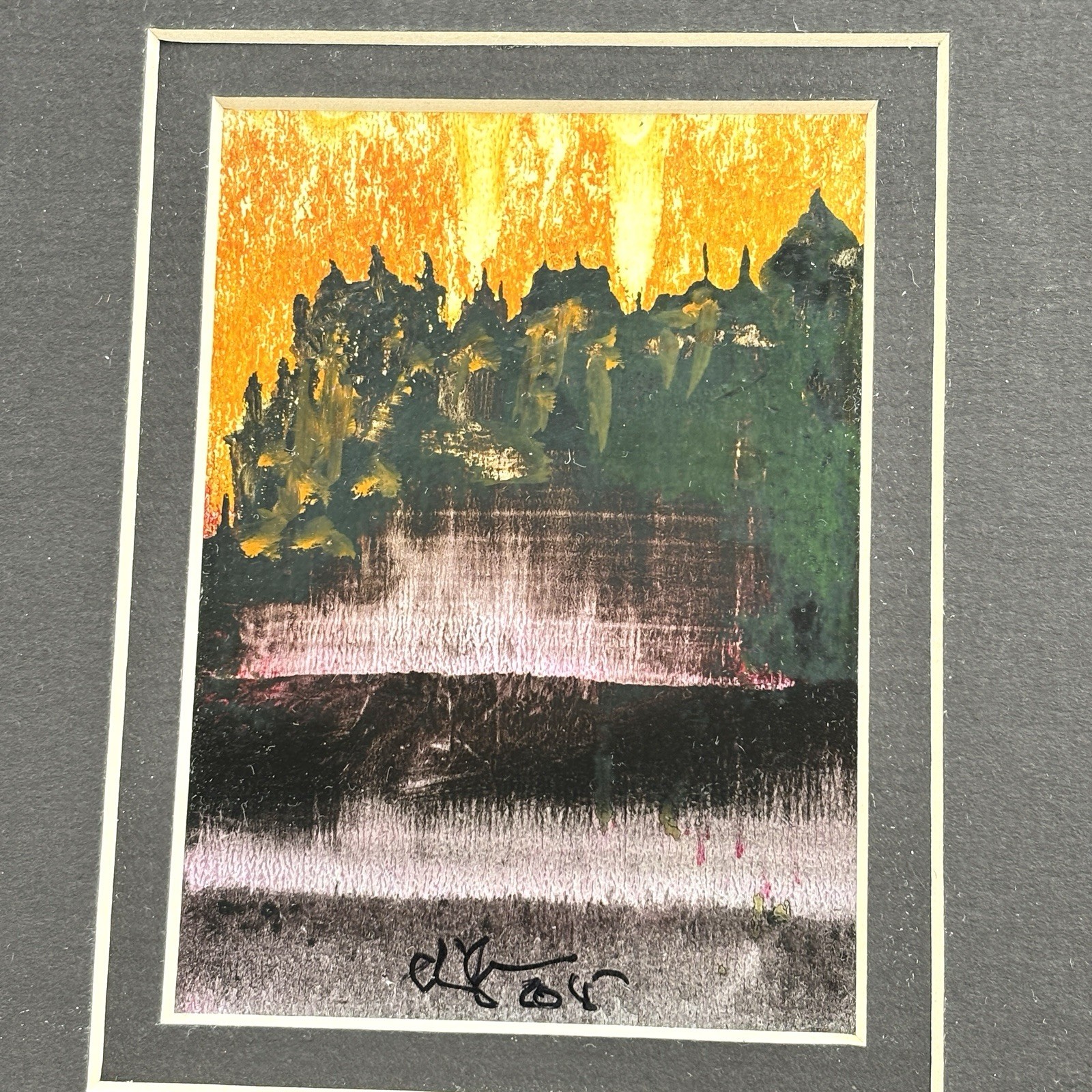Gouache Paintings Pair Signed Quebec Canada Abstract Landscapes Matted 7×8″