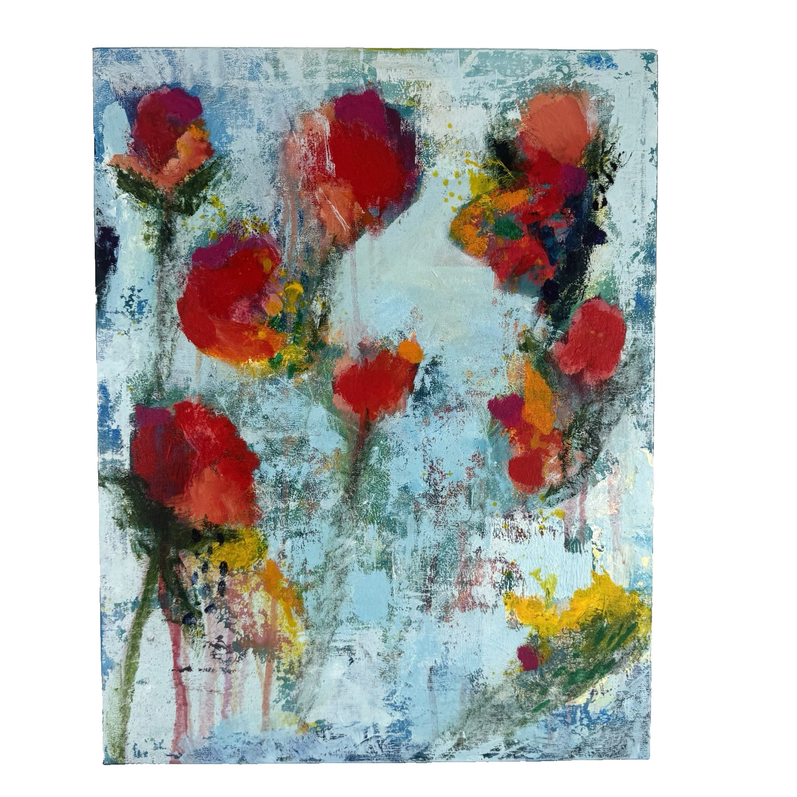 Original Art Abstract Florals Painting Acrylic Colorful Canvas Board 14×18