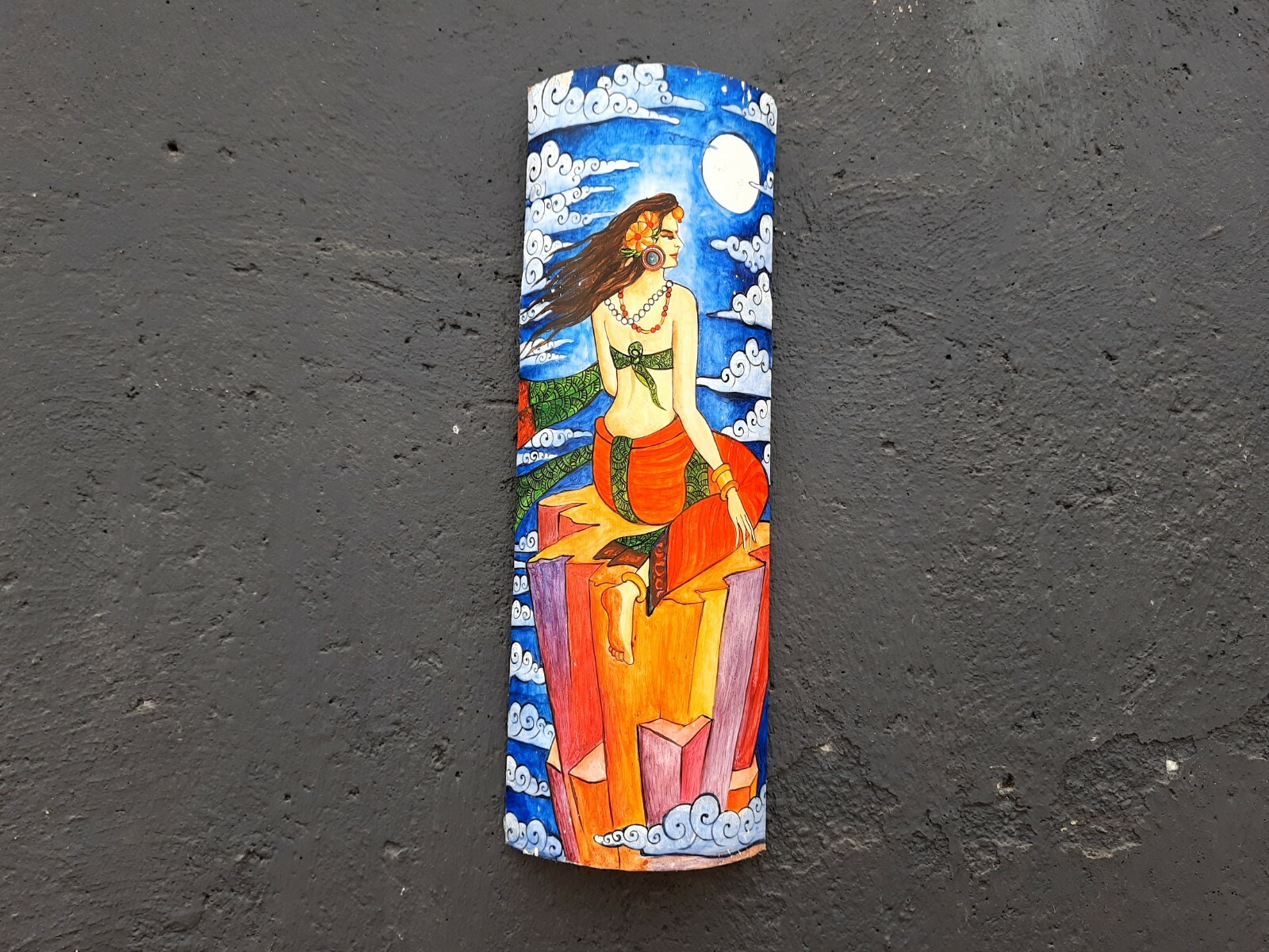 Indian Original Painting, Kerala Temple style Mural Painting done on Bamboo