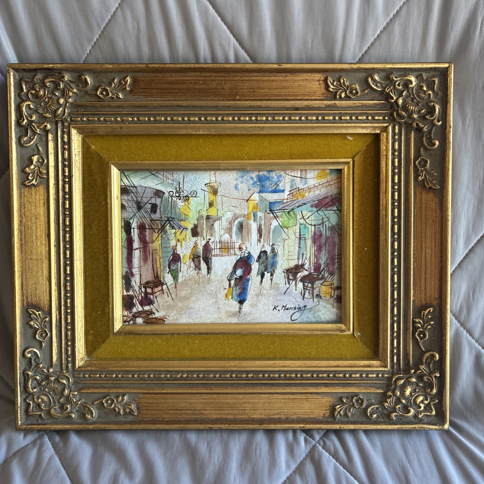 Vintage Original Impressionism Enamel On Copper Signed K. Munsing 4×6 Framed
