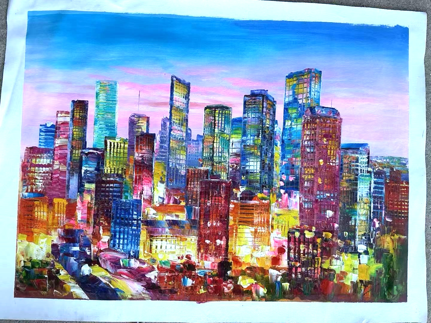 Colorful Abstract City Skyline Original Oil Painting-Modern Home decor Wall Art