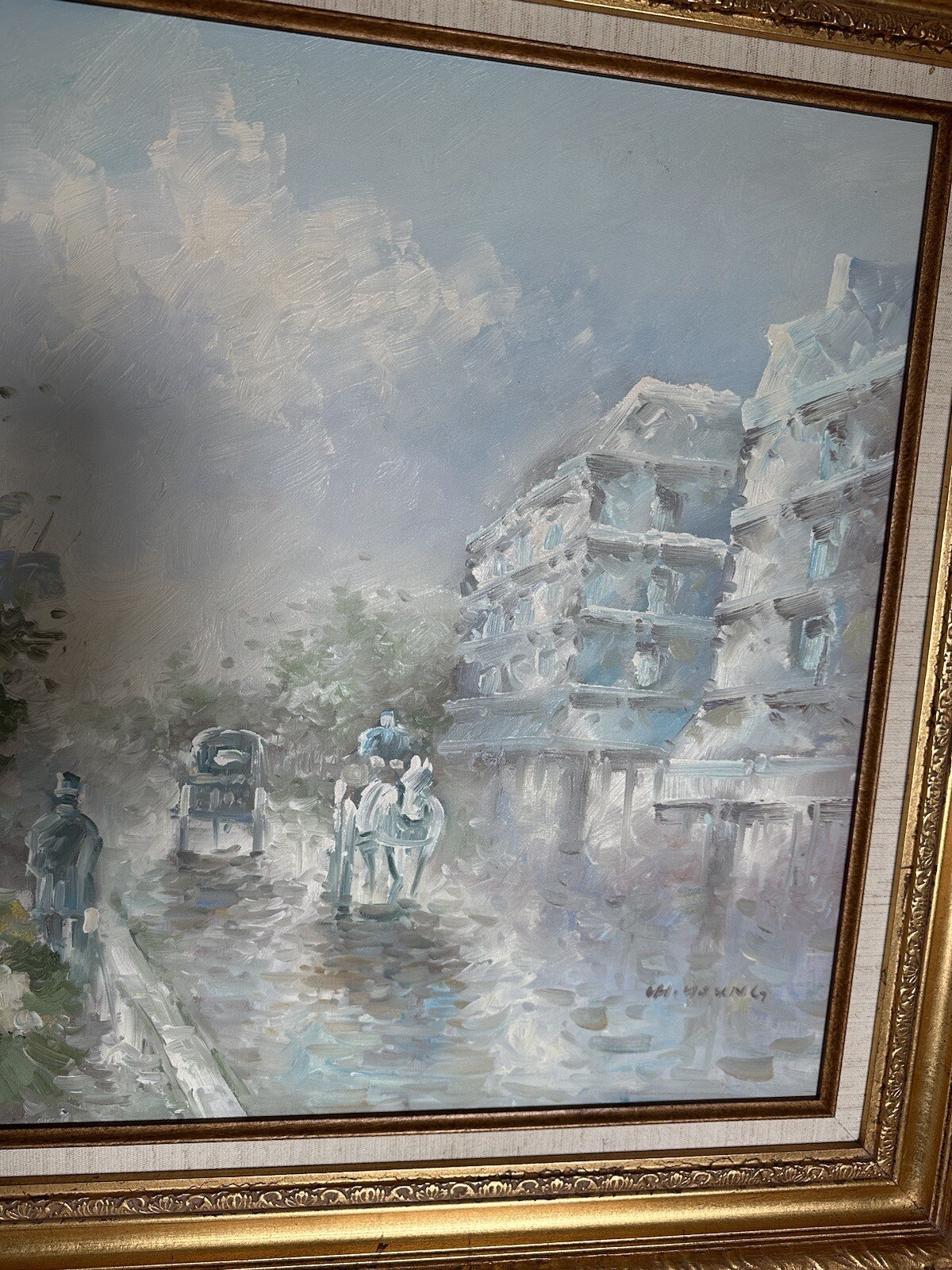 1950s Ancient Paris Street Spring Under The Rain Oil Painting Pastels FRANCE