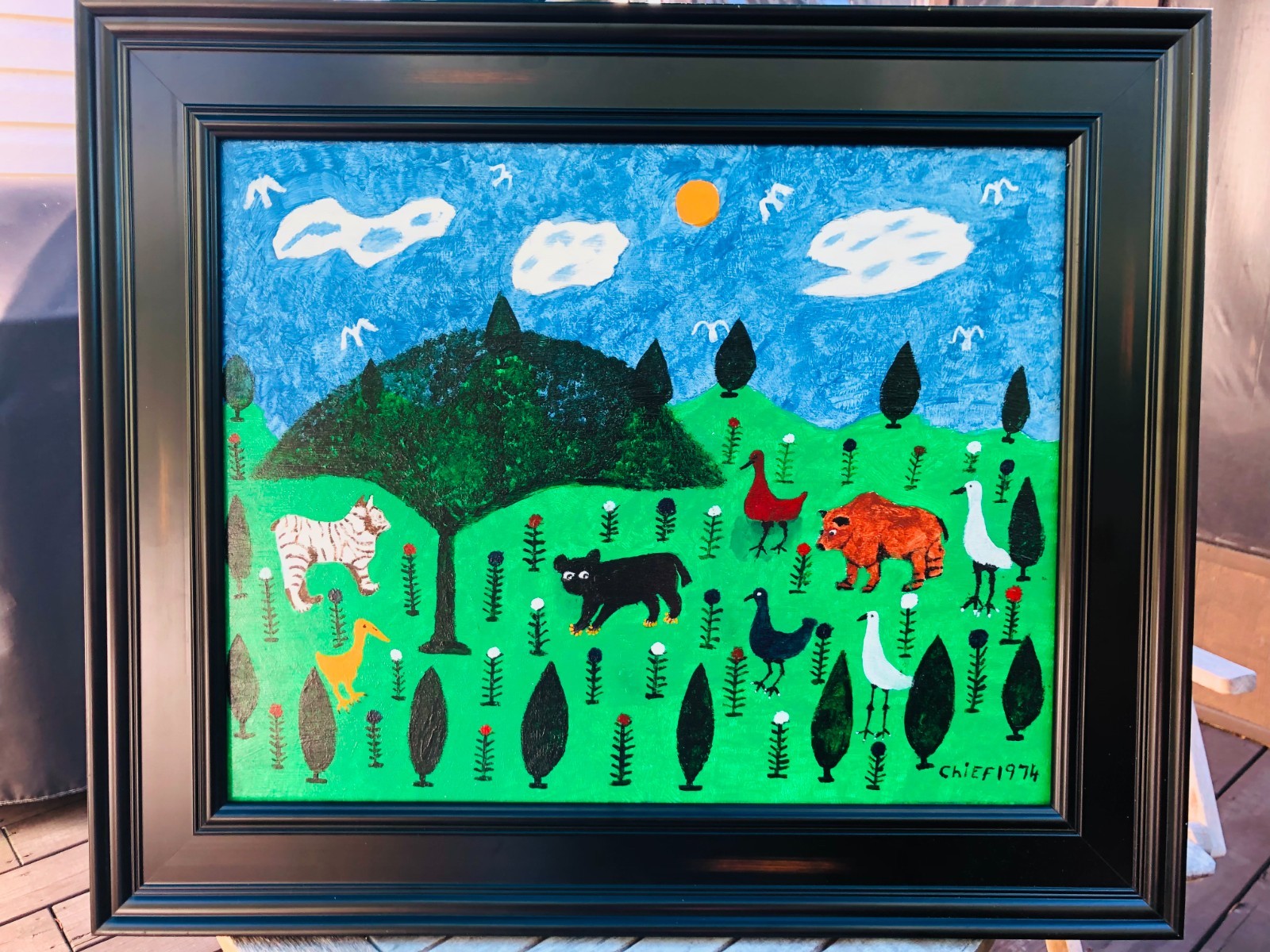 Louisiana Outsider Folk Artist Oil Painting by «Chief Wiley»16×20 on Masonite
